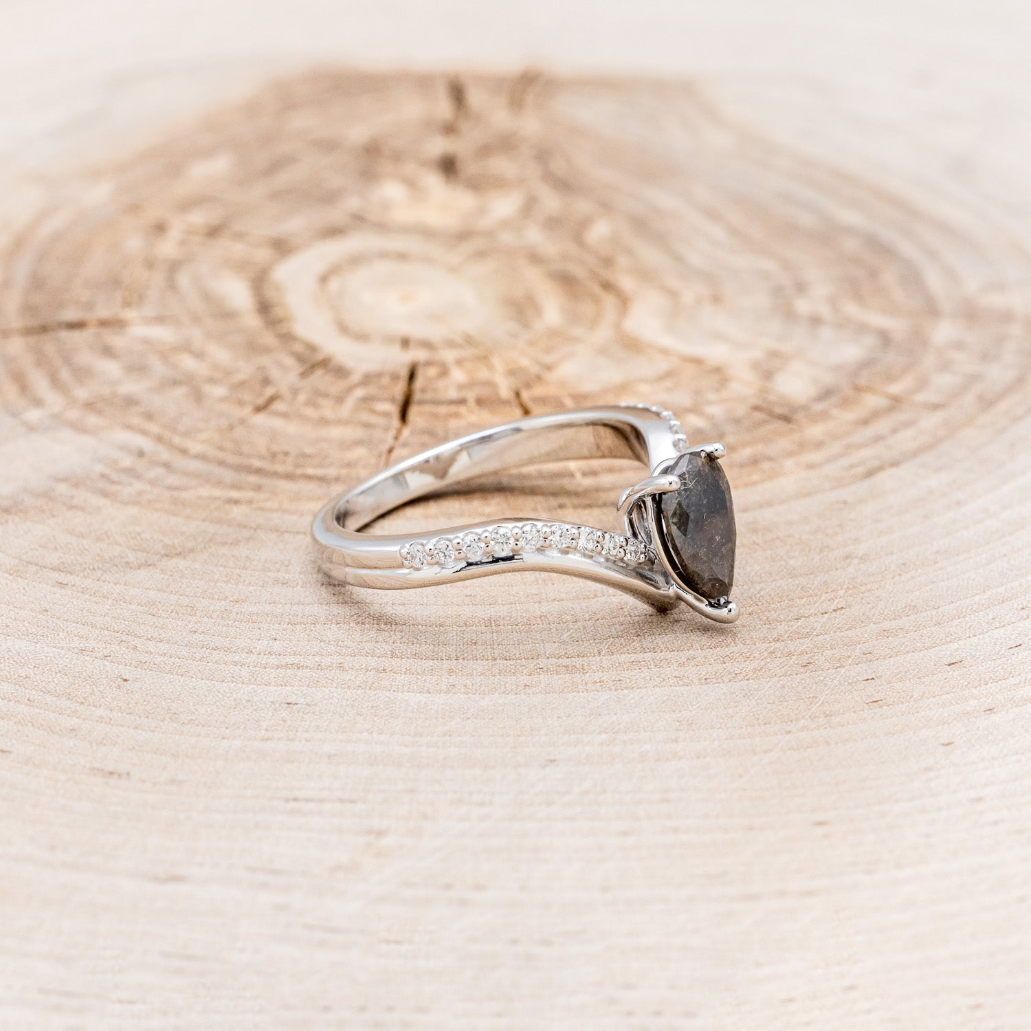 "IO" - PEAR-SHAPED SALT & PEPPER DIAMOND ENGAGEMENT RING-2