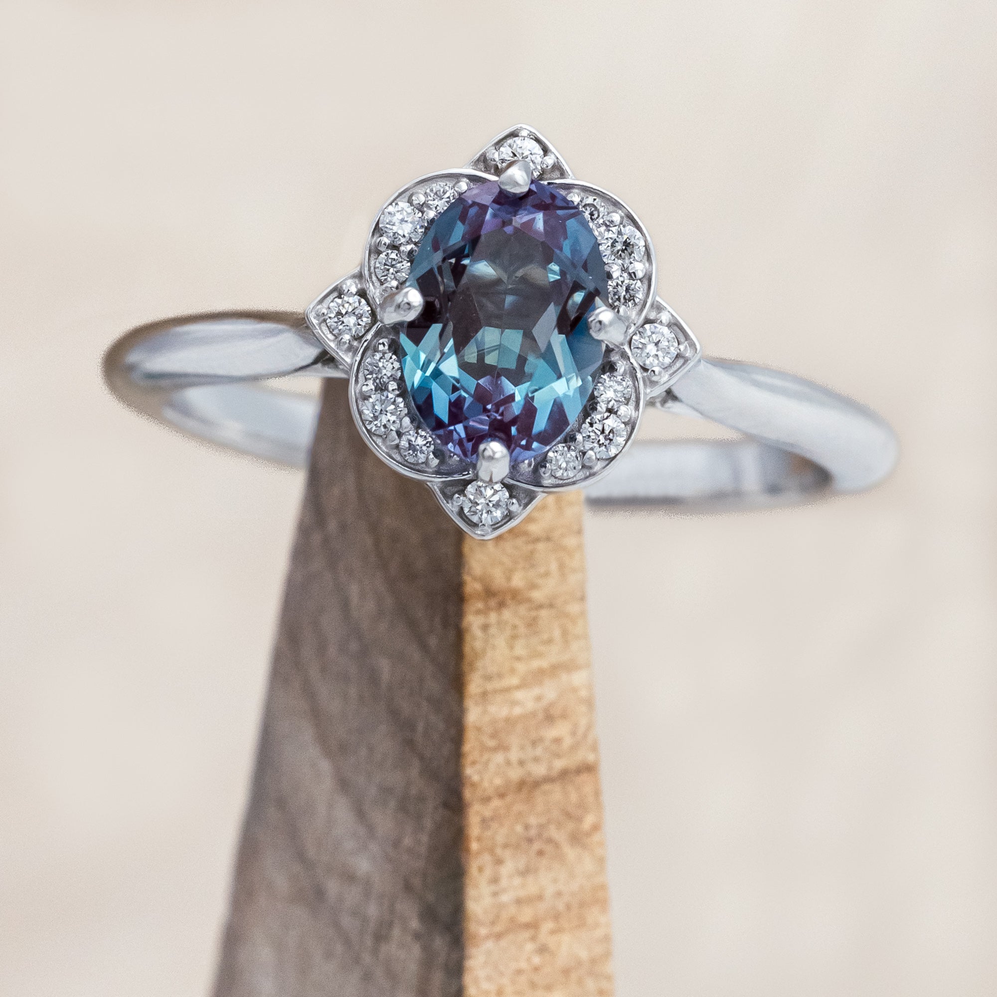 "JANE" - OVAL CUT ENGAGEMENT RING WITH DIAMOND ACCENTS-Staghead Designs