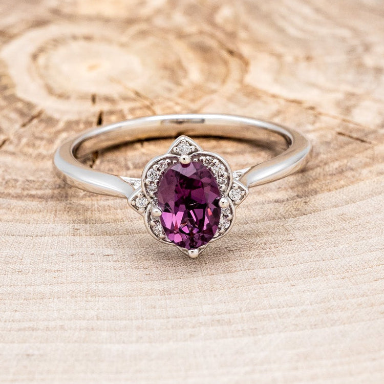 "JANE" - OVAL CUT RHODOLITE GARNET ENGAGEMENT RING WITH DIAMOND ACCENTS-4