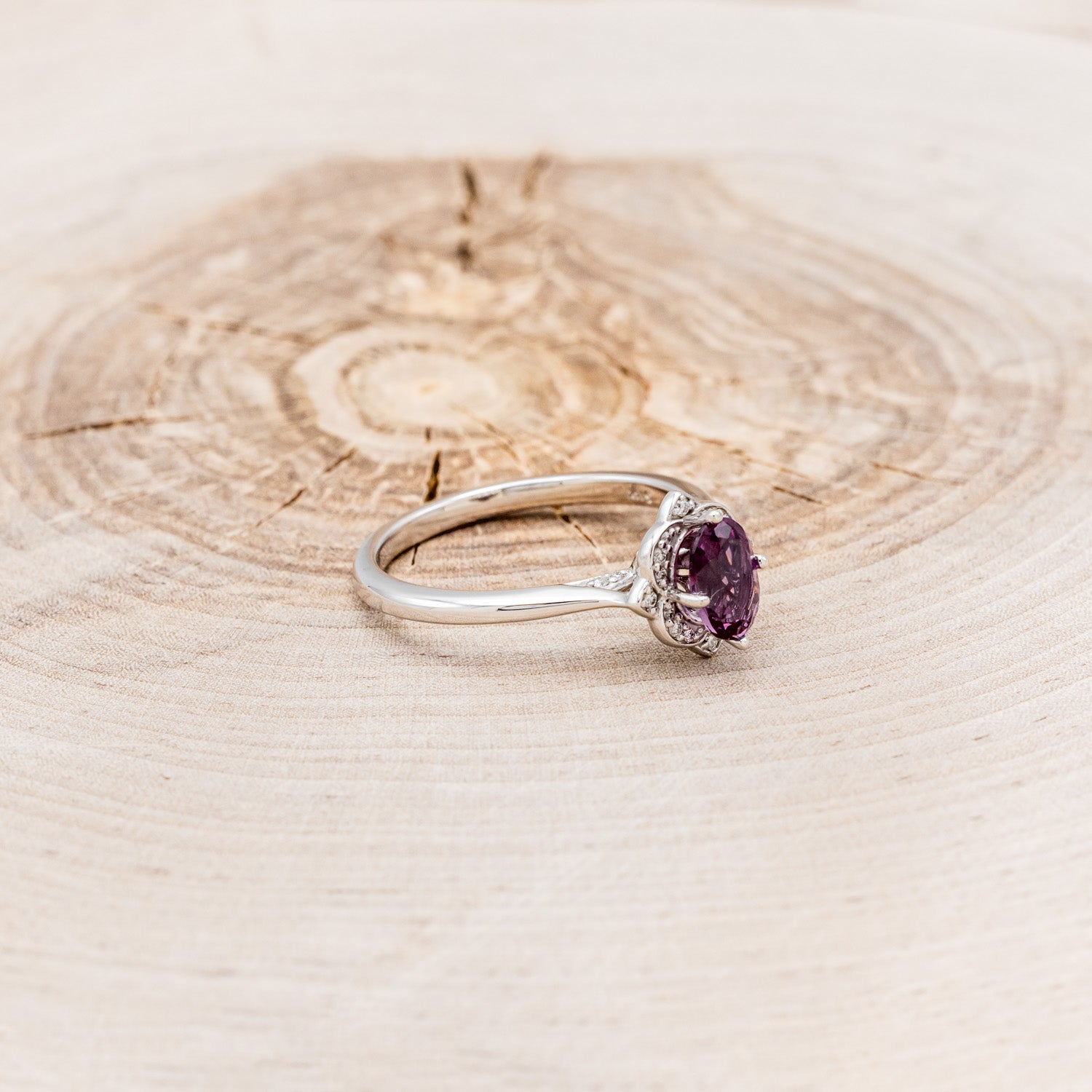 "JANE" - OVAL CUT RHODOLITE GARNET ENGAGEMENT RING WITH DIAMOND ACCENTS-2