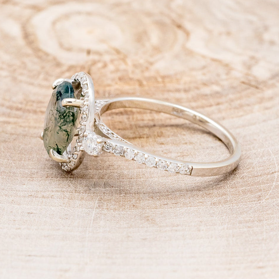 "KB" - OVAL MOSS AGATE ENGAGEMENT RING WITH DIAMOND HALO & ACCENTS-3