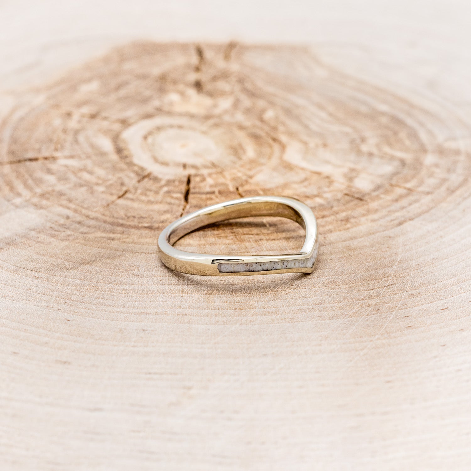 "KIDA" - V-SHAPE STACKING WEDDING BAND WITH ANTLER INLAY-14