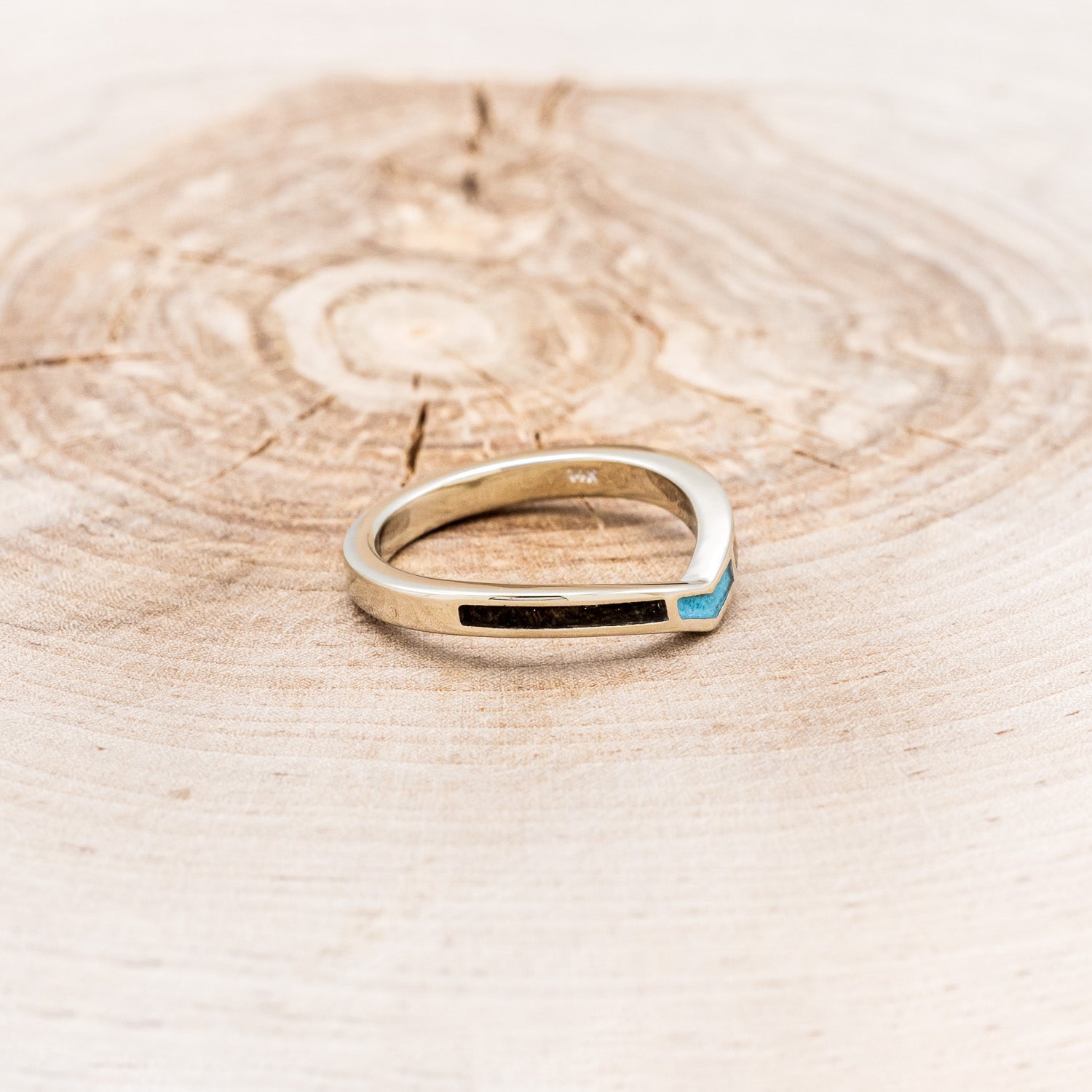 "KIDA" - BUCKEYE BURL WOOD & TURQUOISE INLAYS STACKING BAND-2