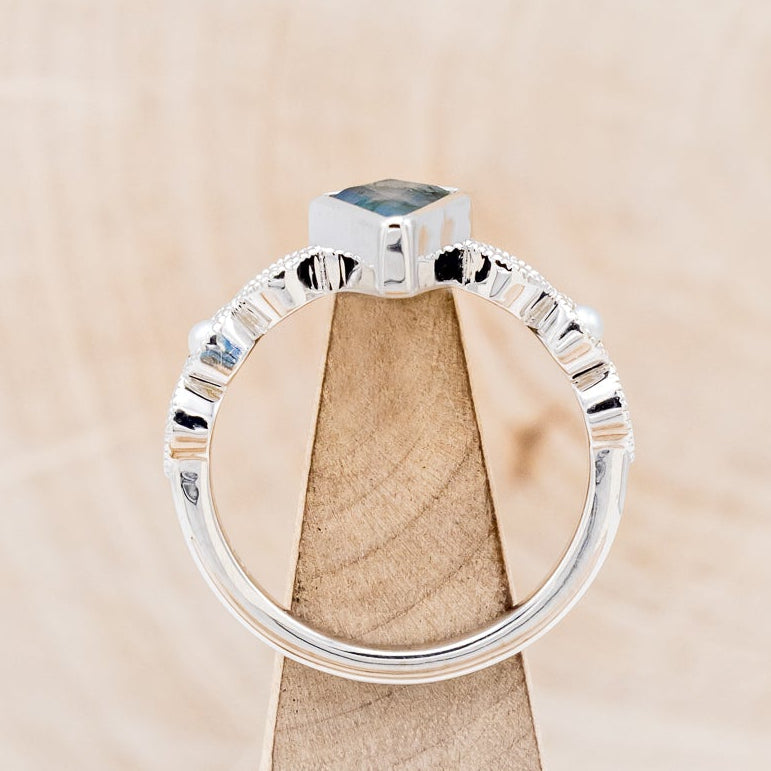 "BIANCA" - BRIDAL SUITE - KITE CUT MOSS AGATE ENGAGEMENT RING WITH PEARLS & DIAMOND ACCENTS-24