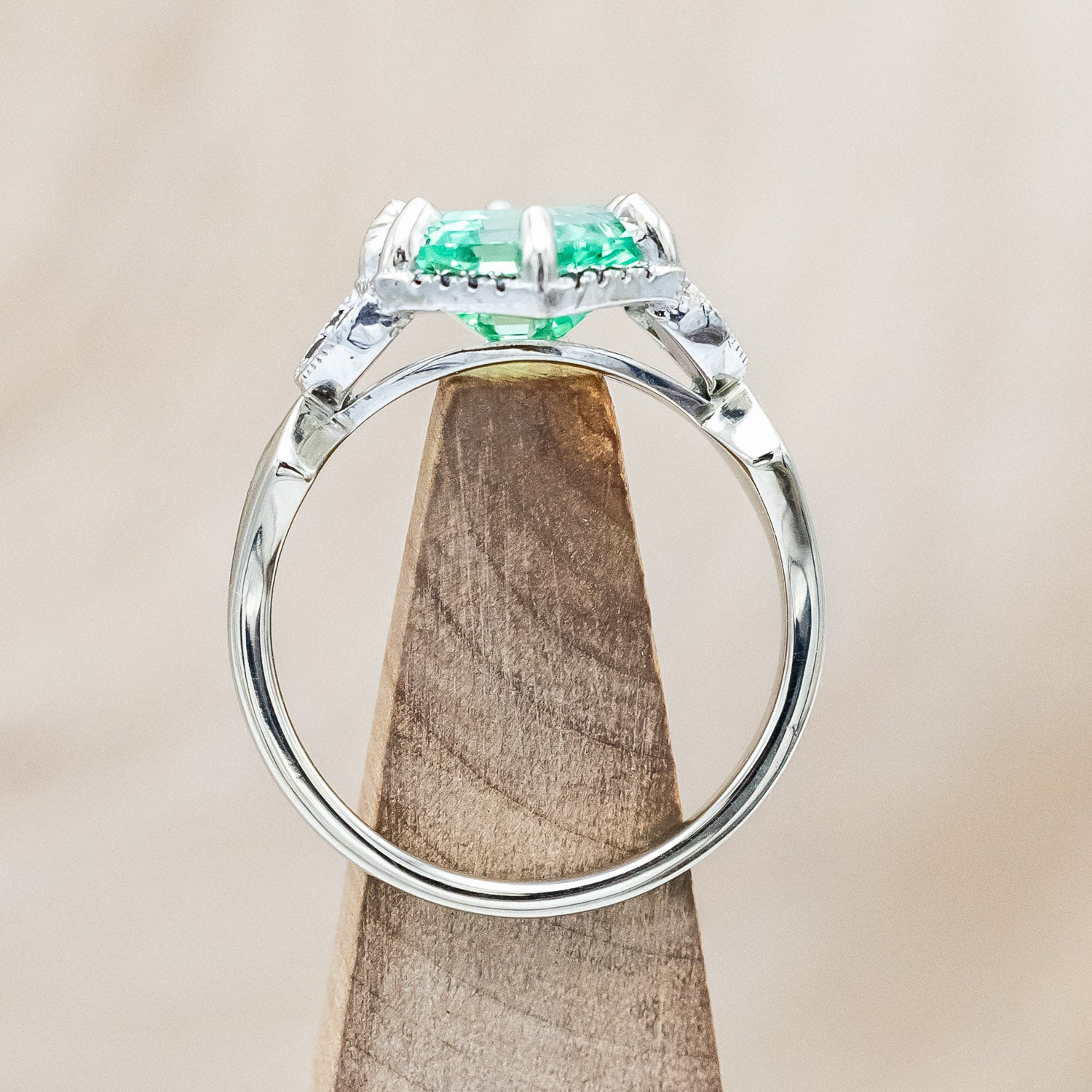 "LUCY IN THE SKY" - HEXAGON CUT LAB-GROWN SAPPHIRE ENGAGEMENT RING WITH BLACK DIAMONDS AND FIRE & ICE OPAL INLAYS-Staghead Designs