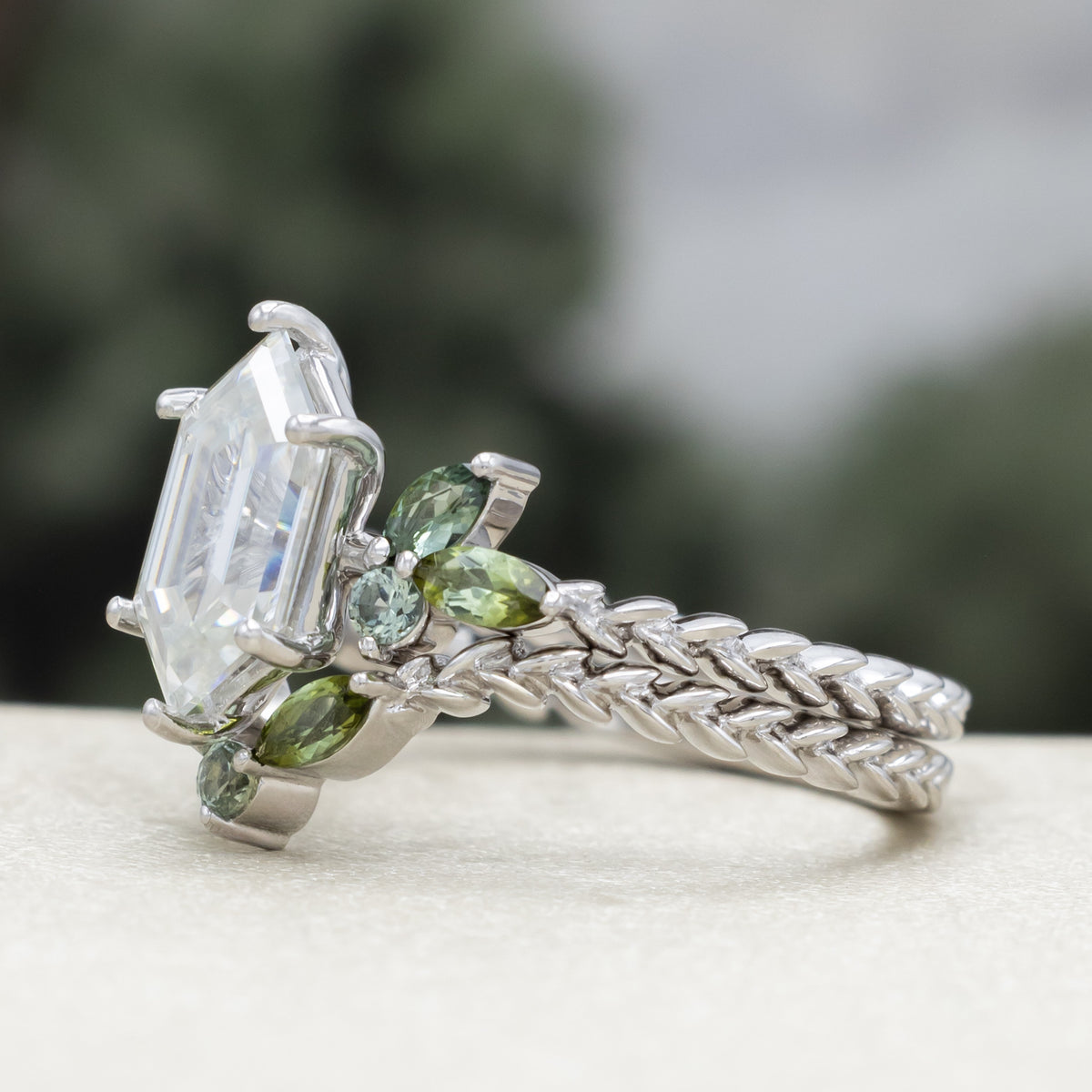"Laurel" - Vine-Inspired Engagement Ring Featuring Teal Tourmaline & Montana Sapphire Accents With A Tracer - Select Your Own Stone-Staghead Designs