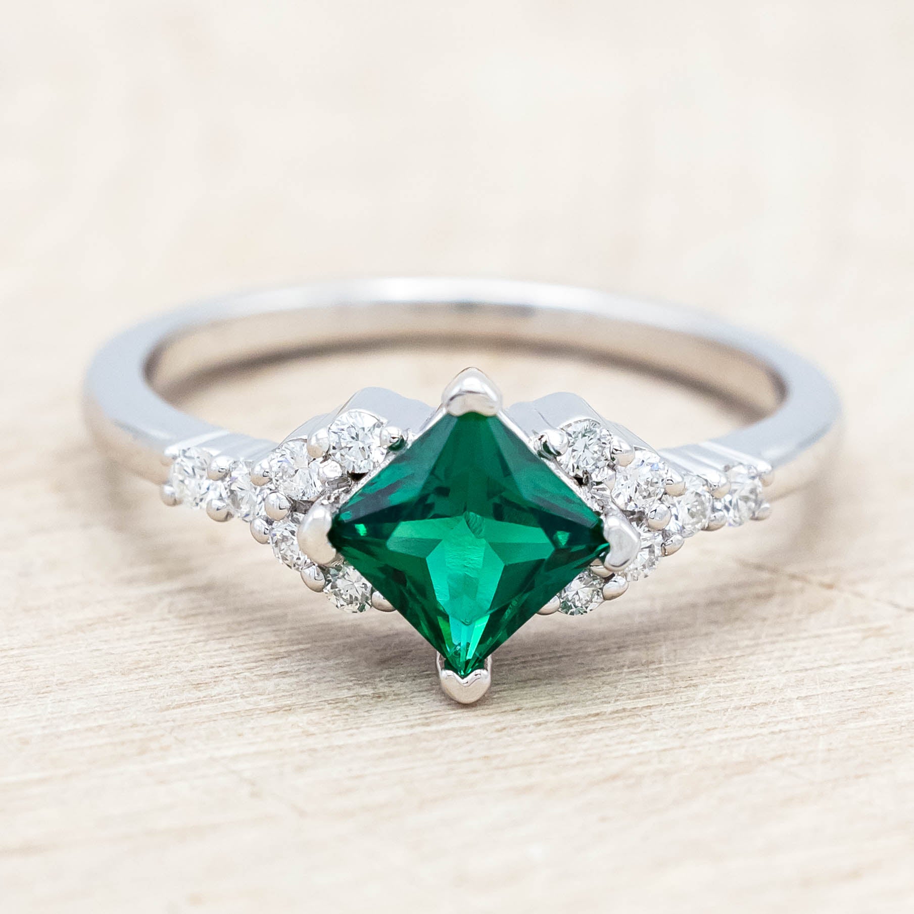 "LAYLA" - PRINCESS CUT ENGAGEMENT RING WITH DIAMOND ACCENTS & TRACER-Staghead Designs