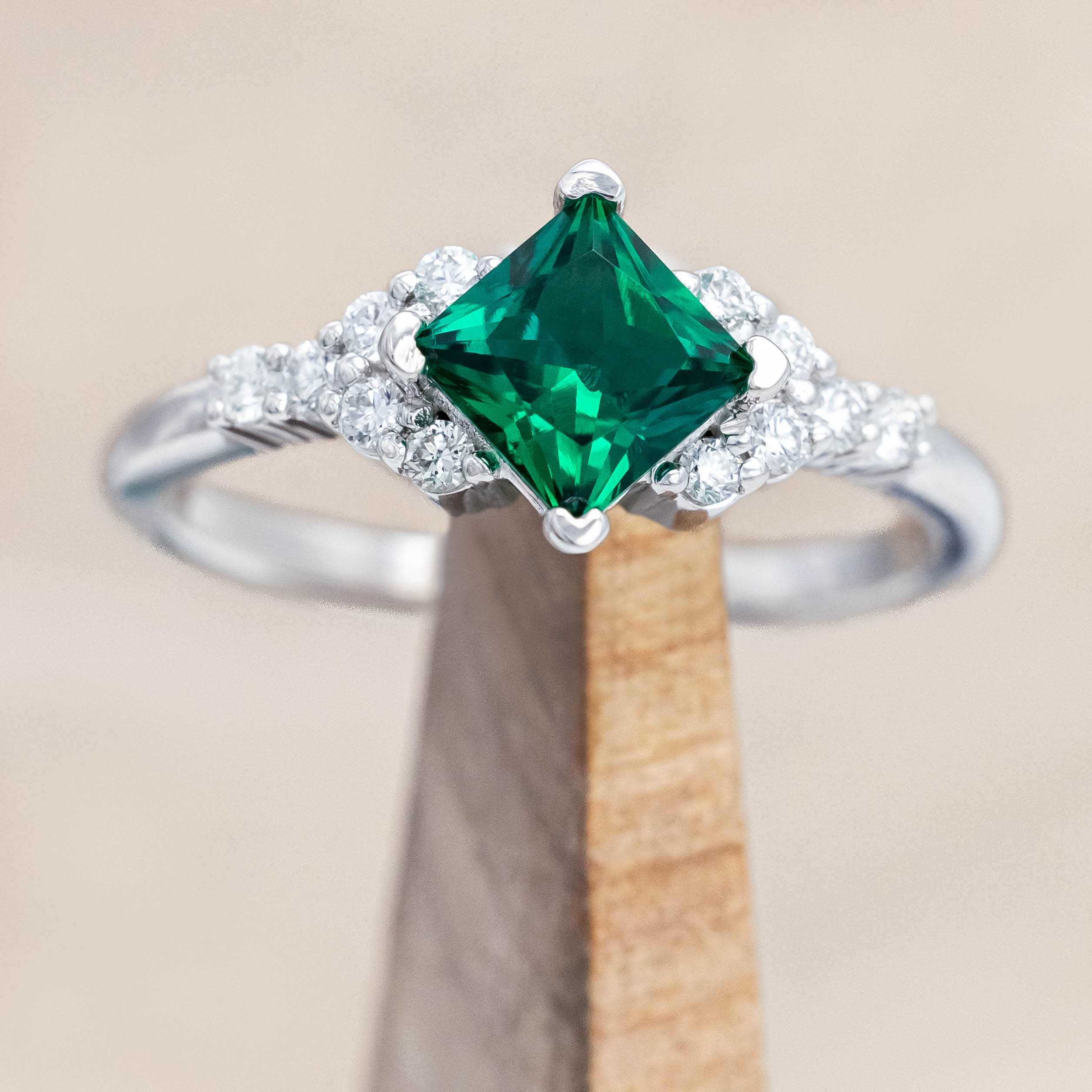 "LAYLA" - PRINCESS CUT ENGAGEMENT RING WITH DIAMOND ACCENTS & TRACER-Staghead Designs