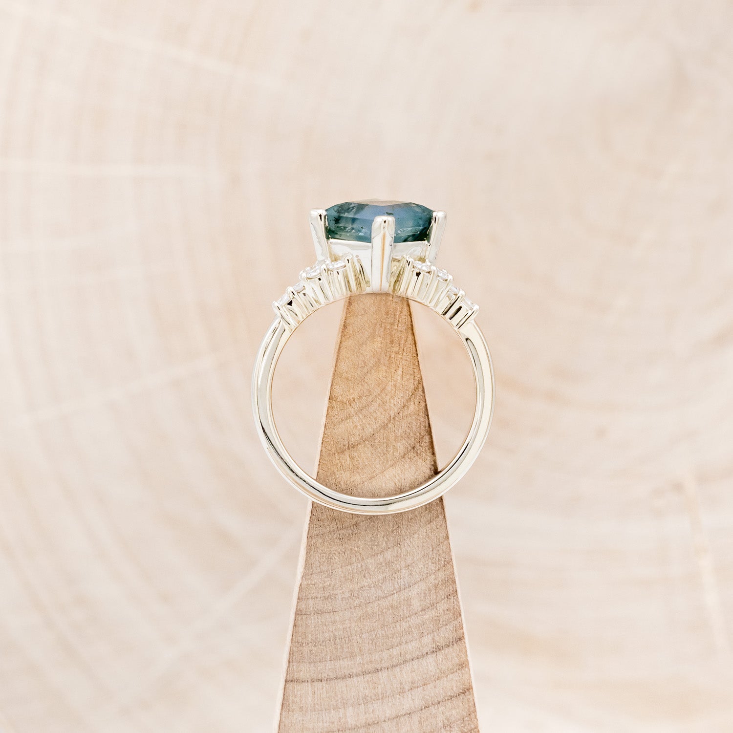 "LAYLA" - PRINCESS CUT MOSS AGATE ENGAGEMENT RING WITH DIAMOND ACCENTS & TRACER-12