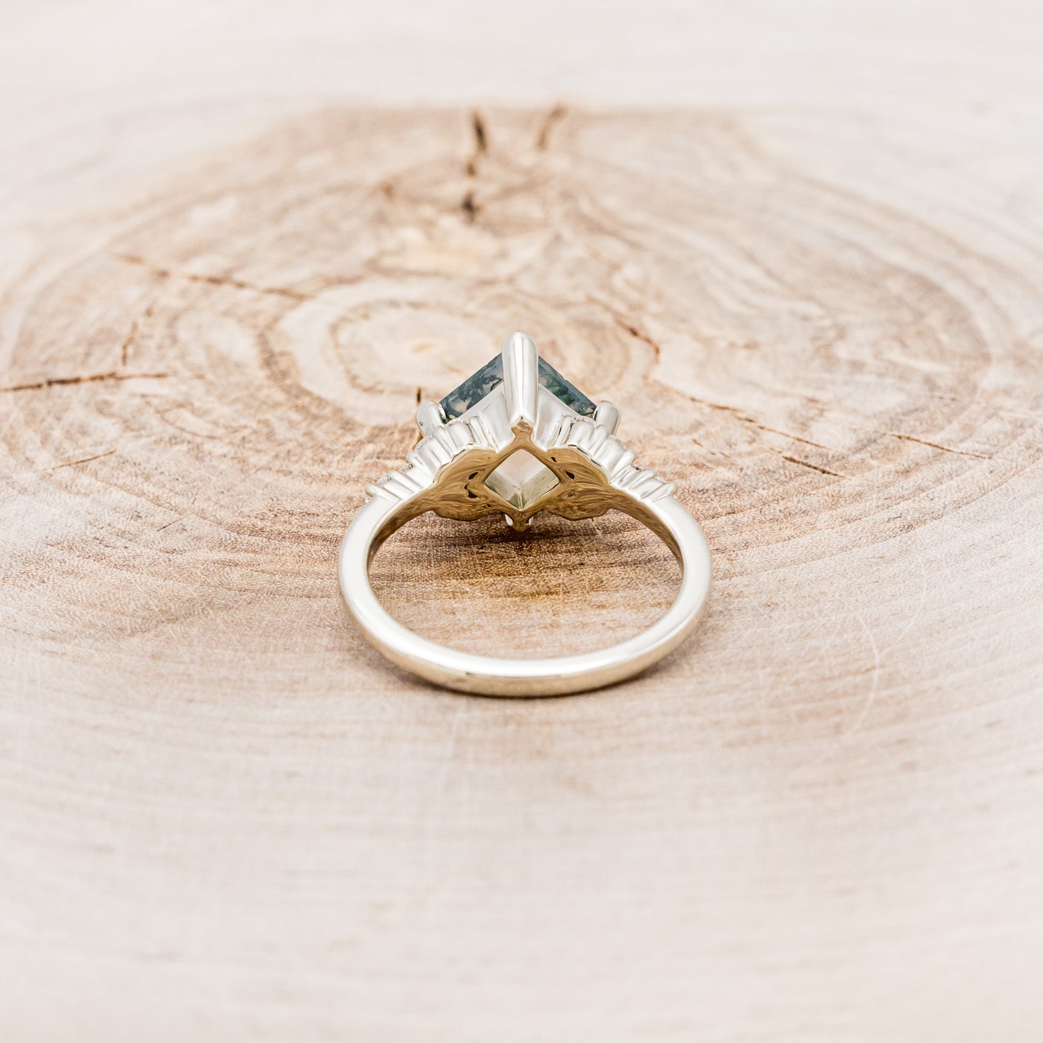 "LAYLA" - PRINCESS CUT MOSS AGATE ENGAGEMENT RING WITH DIAMOND ACCENTS & TRACER-11