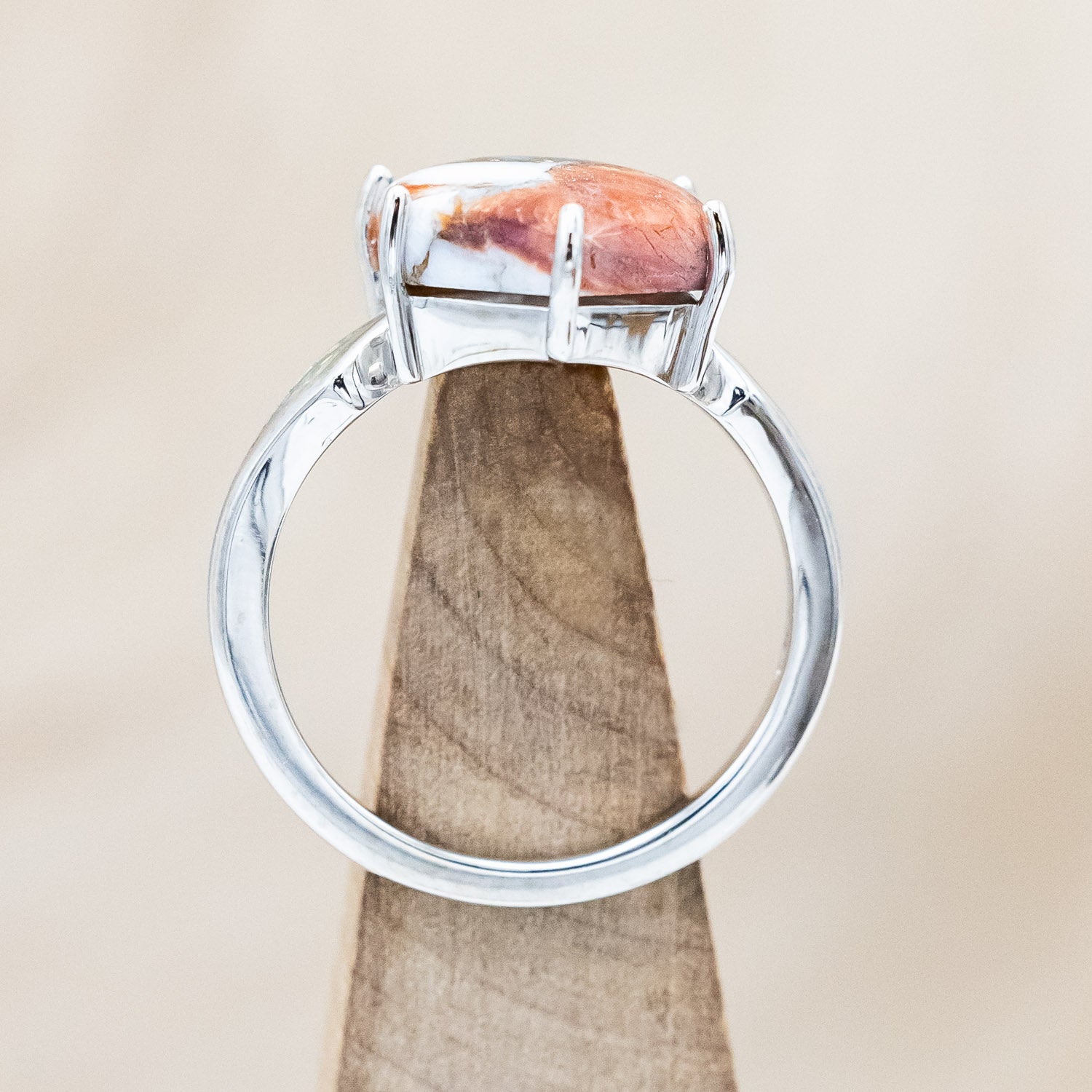 "LOVE STORY" - HEXAGON SPINY OYSTER TURQUOISE ENGAGEMENT RING WITH FIRE & ICE OPAL INLAYS-Staghead Designs