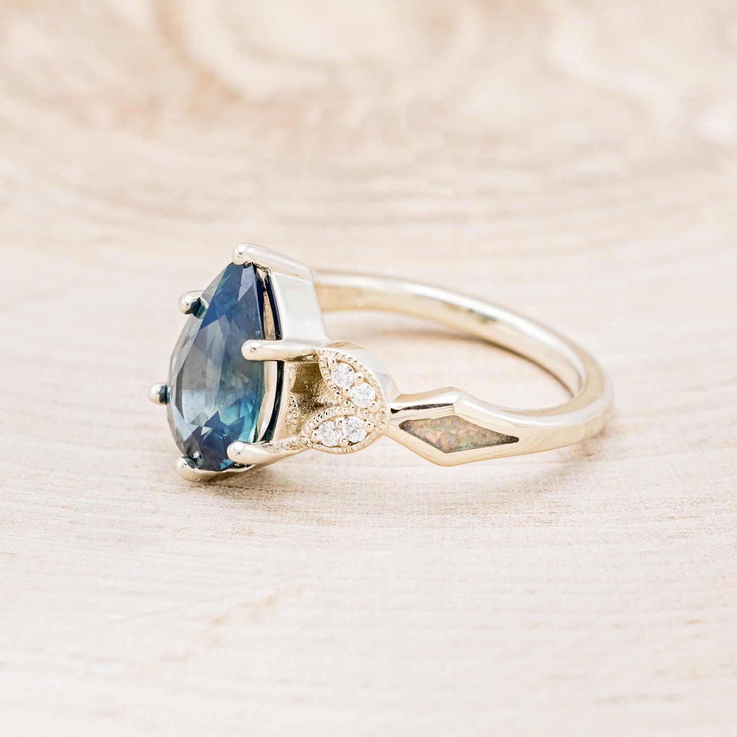 "LUCIA" - ENGAGEMENT RING WITH DIAMOND ACCENTS & TWO INLAYS - MOUNTING ONLY - SELECT YOUR OWN STONE-Staghead Designs