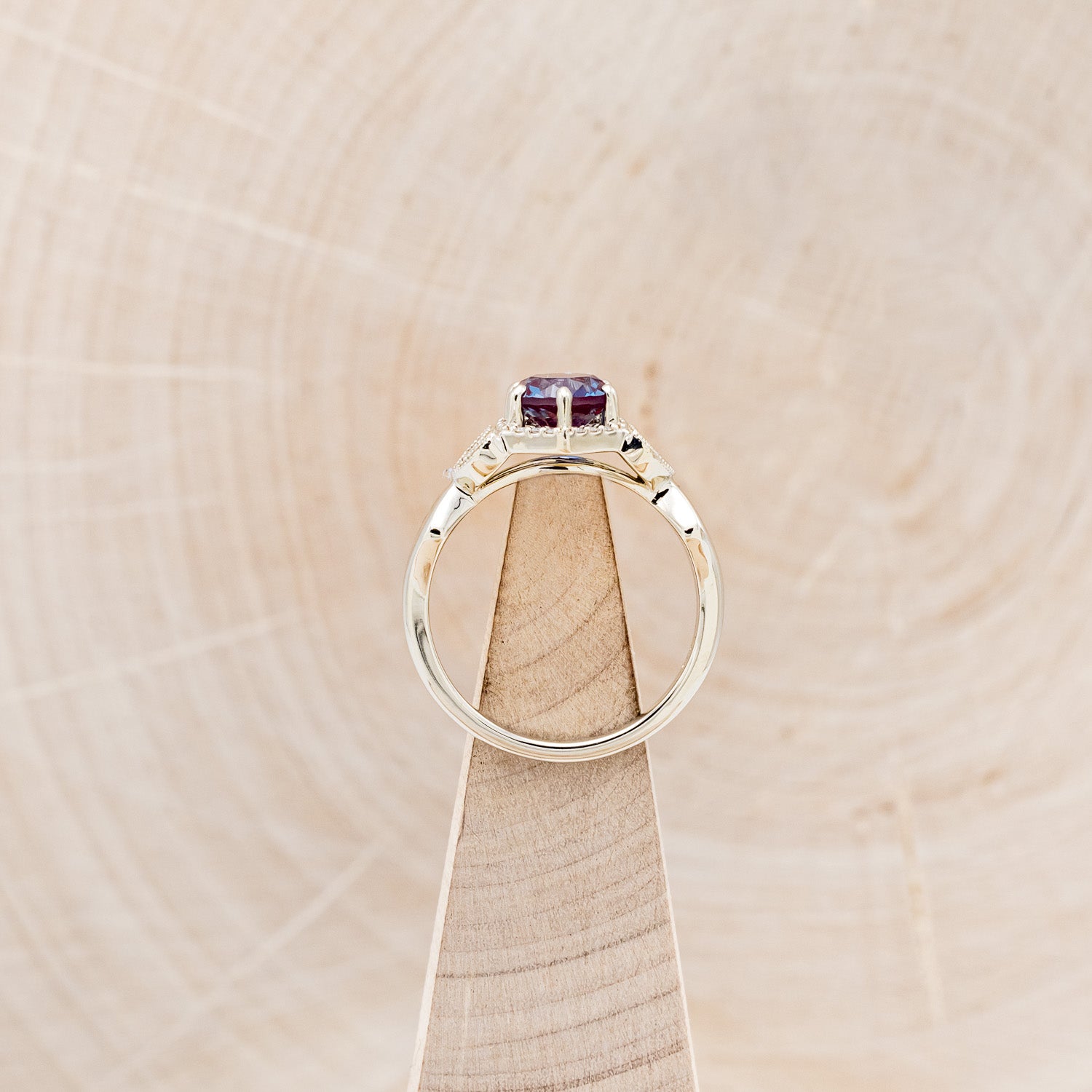 "LUCY IN THE SKY" PETITE - ROUND CUT LAB-GROWN ALEXANDRITE ENGAGEMENT RING WITH DIAMOND ACCENTS & FIRE & ICE OPAL INLAYS-6