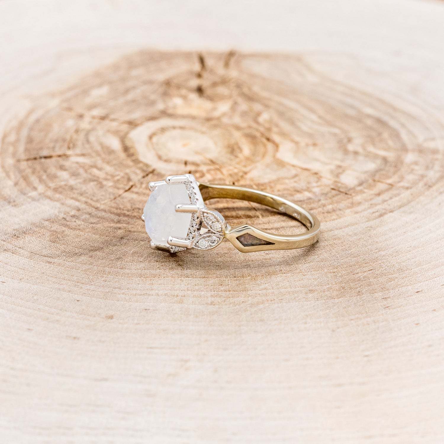 MATCHING SET OF "LUCY IN THE SKY" FACETED HEXAGON MOONSTONE & "DYAD" ANTLER INLAY WEDDING RINGS-10