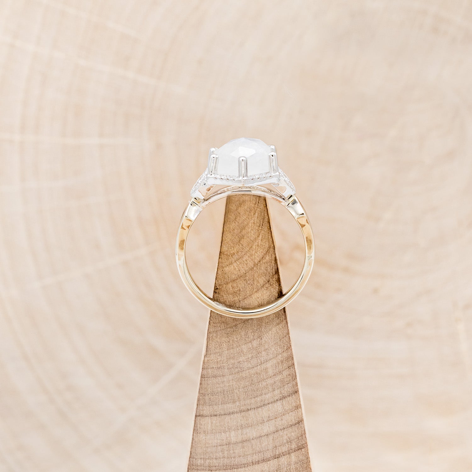 MATCHING SET OF "LUCY IN THE SKY" FACETED HEXAGON MOONSTONE & "DYAD" ANTLER INLAY WEDDING RINGS-13