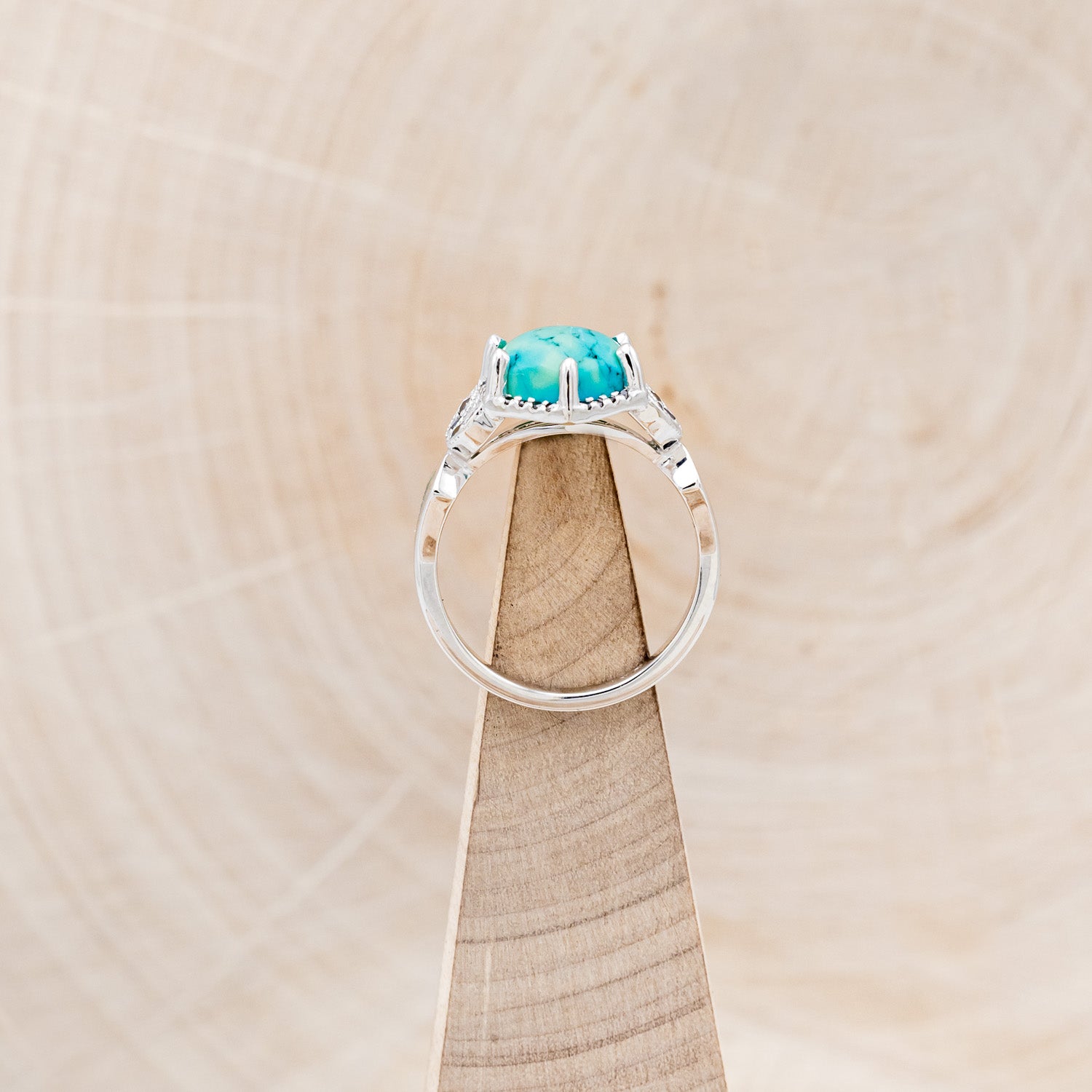 "LUCY IN THE SKY" - HEXAGON TURQUOISE ENGAGEMENT RING WITH BLACK DIAMOND ACCENTS & TURQUOISE INLAYS WITH BLACK DIAMOND TRACER-12