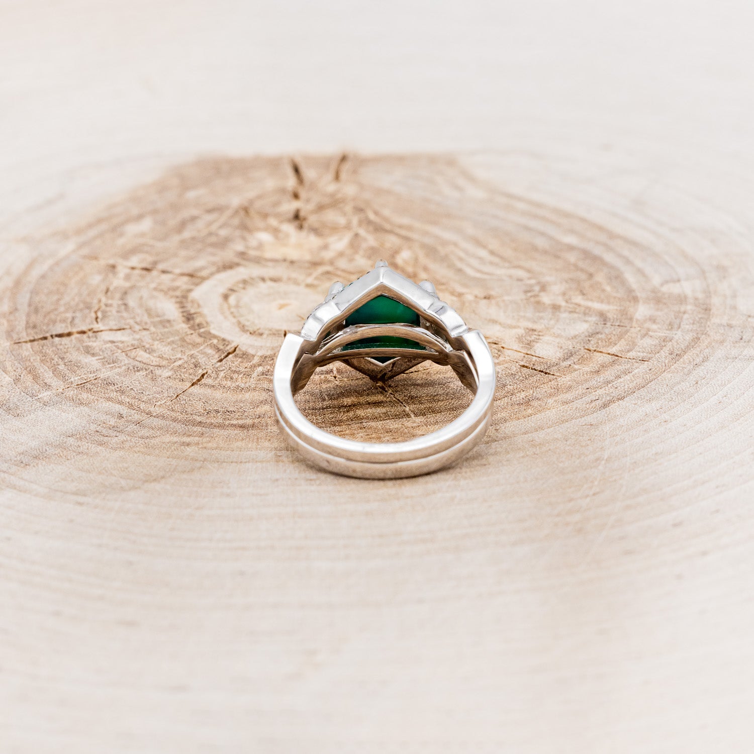 "LUCY IN THE SKY" - HEXAGON TURQUOISE ENGAGEMENT RING WITH BLACK DIAMOND ACCENTS & TURQUOISE INLAYS WITH BLACK DIAMOND TRACER-5