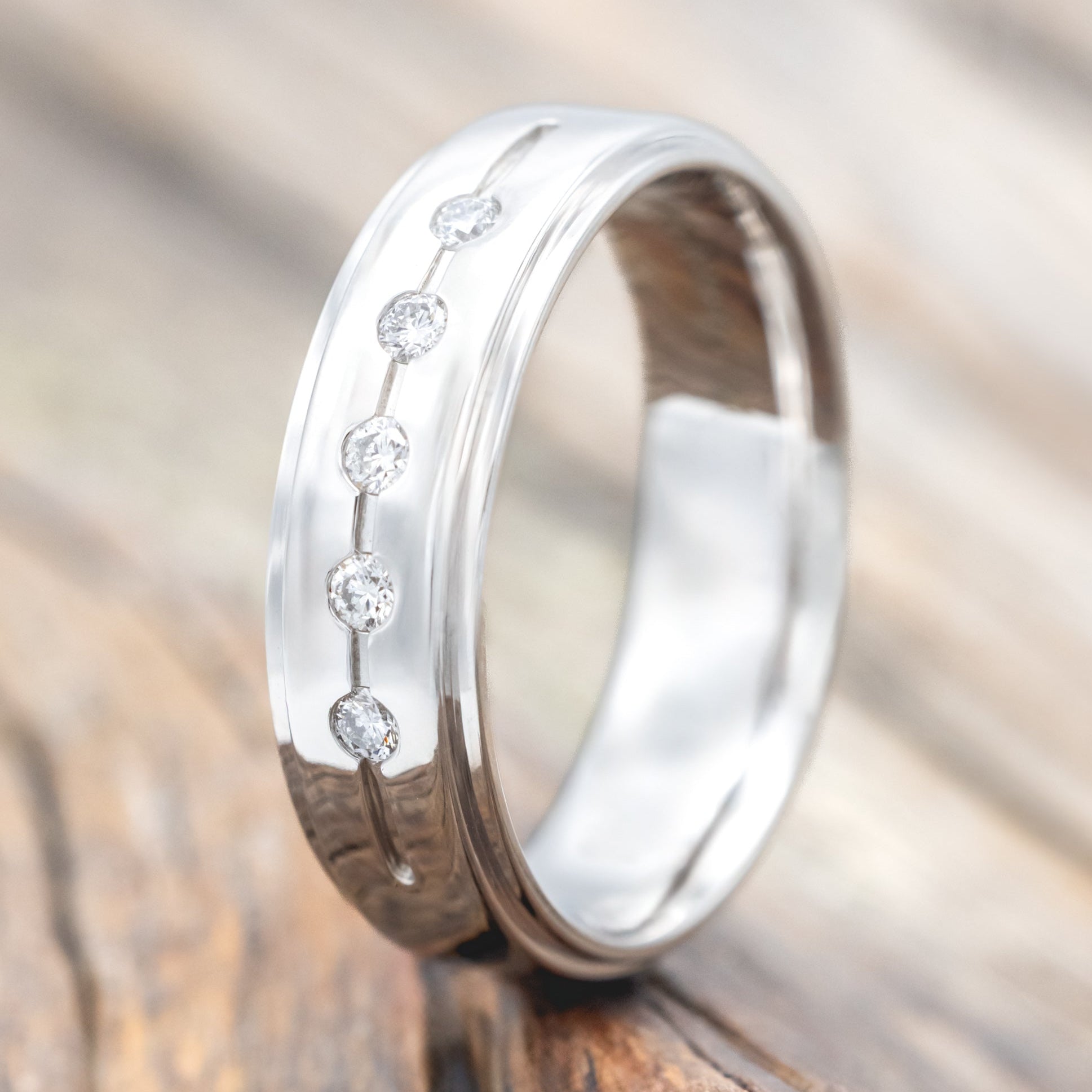 MEN'S ENGAGEMENT RING WITH DIAMOND ACCENTS-Staghead Designs