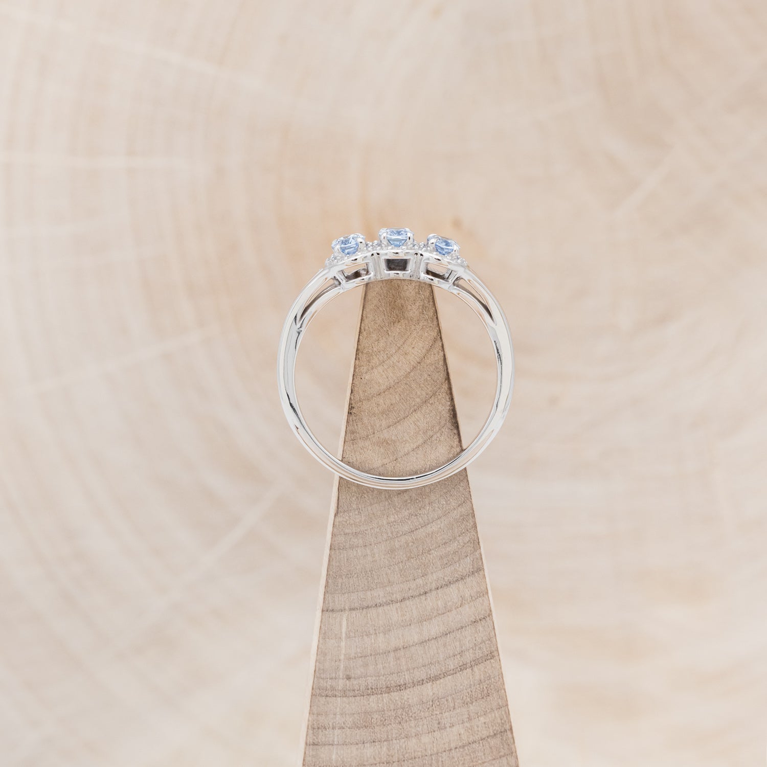 "MERCILLA" - THREE STONE OVAL AQUAMARINE ENGAGEMENT RING WITH DIAMOND ACCENTS-6