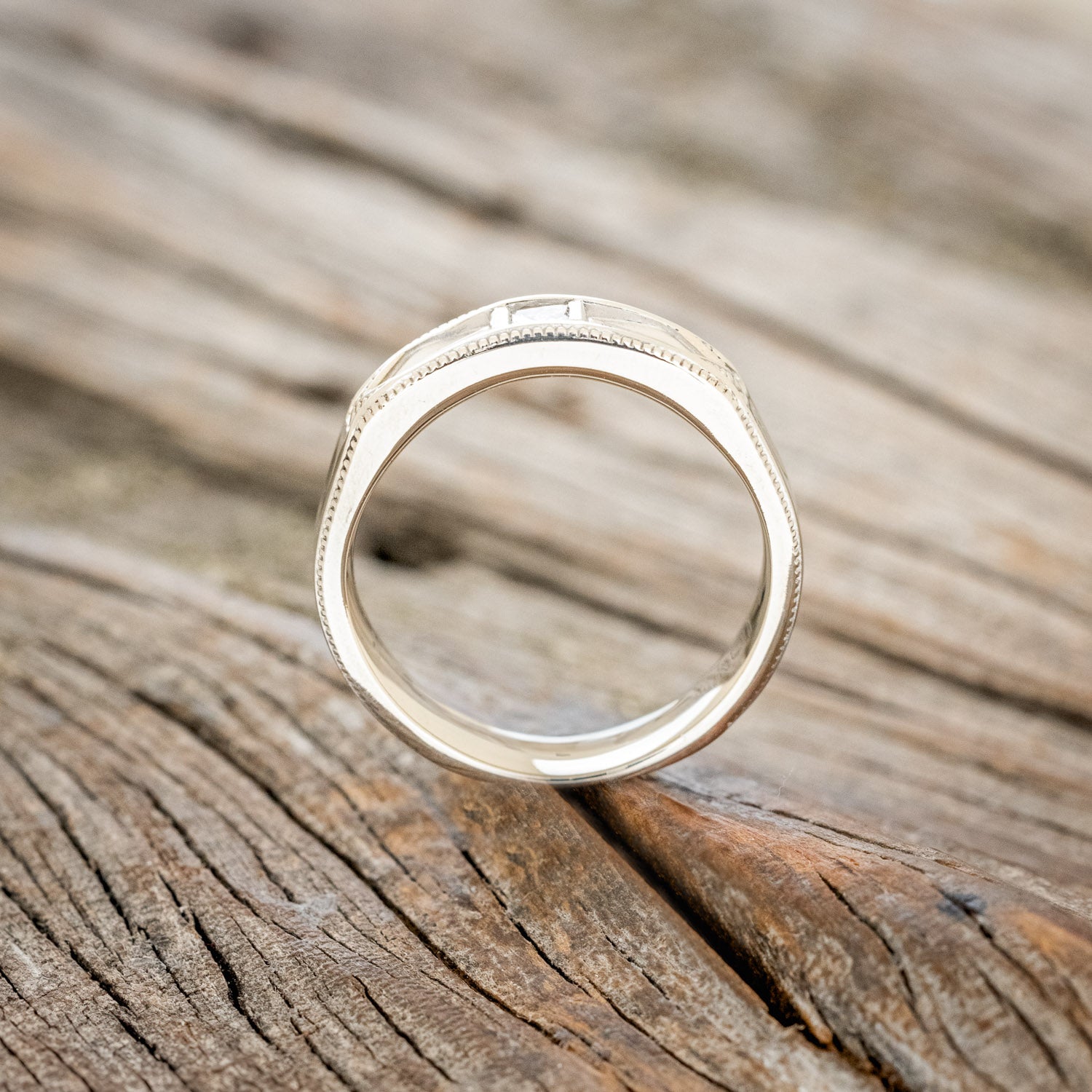 MILGRAIN PATTERN MEN'S ENGAGEMENT RING WITH A DIAMOND ACCENT-8