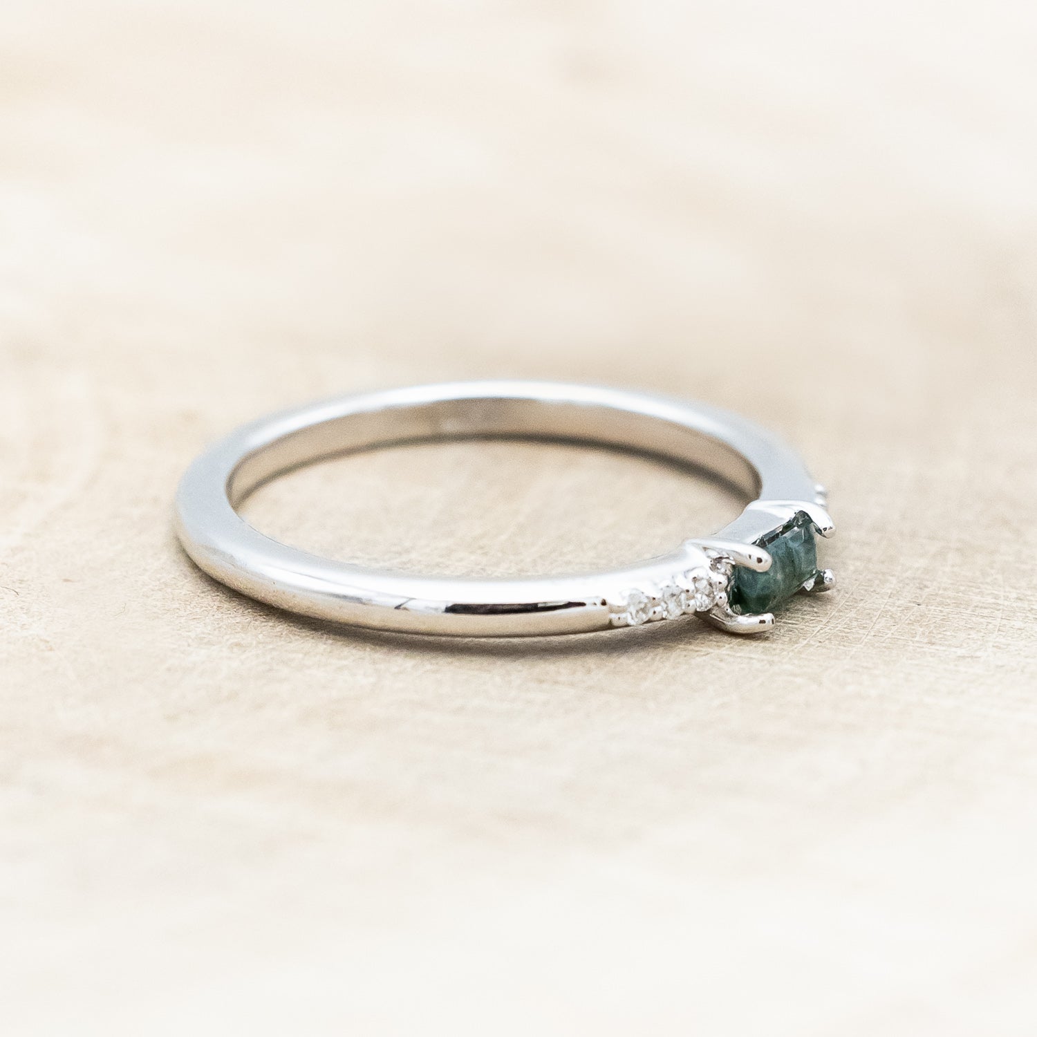 "NATALIA" - BAGUETTE-CUT MOSS AGATE STACKER WITH DIAMOND ACCENTS-Staghead Designs