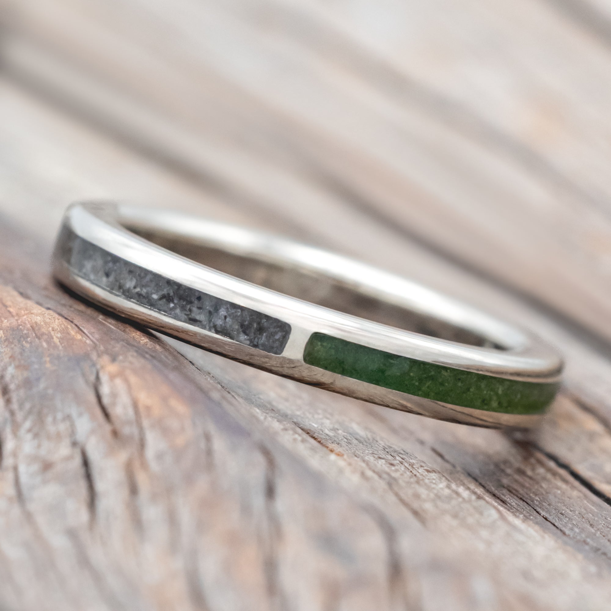 "HARMONY" - MOSS & MOONSTONE SPLIT STACKING BAND-Staghead Designs