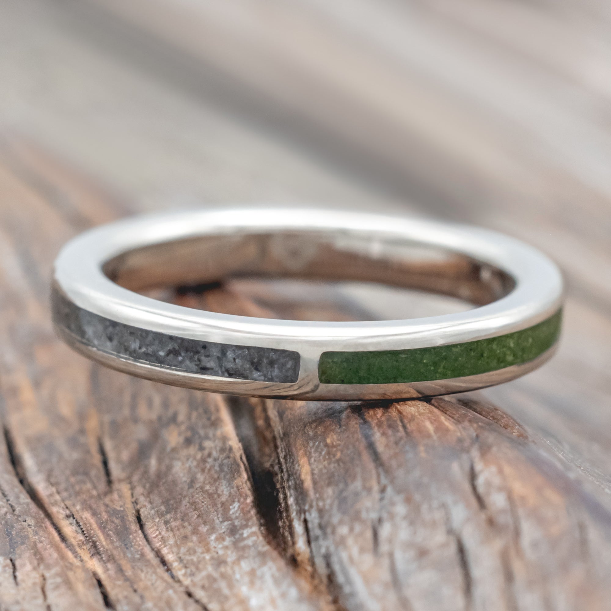 "HARMONY" - MOSS & MOONSTONE SPLIT STACKING BAND-Staghead Designs