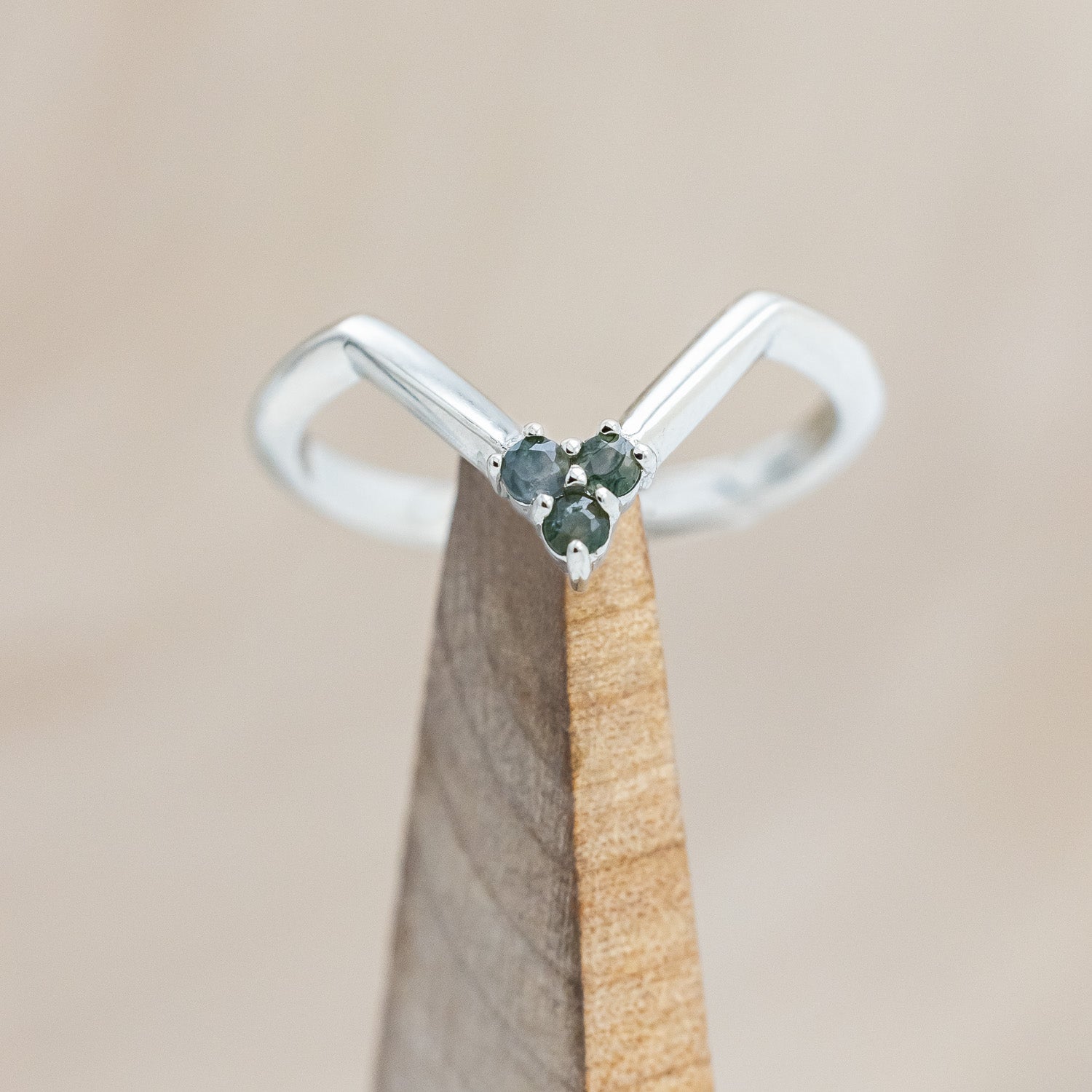 "NEREZZA" - BRIDAL SUITE - HEXAGON CUT MOSS AGATE ENGAGEMENT RING WITH BLACK DIAMOND ACCENTS & TRACERS-Staghead Designs