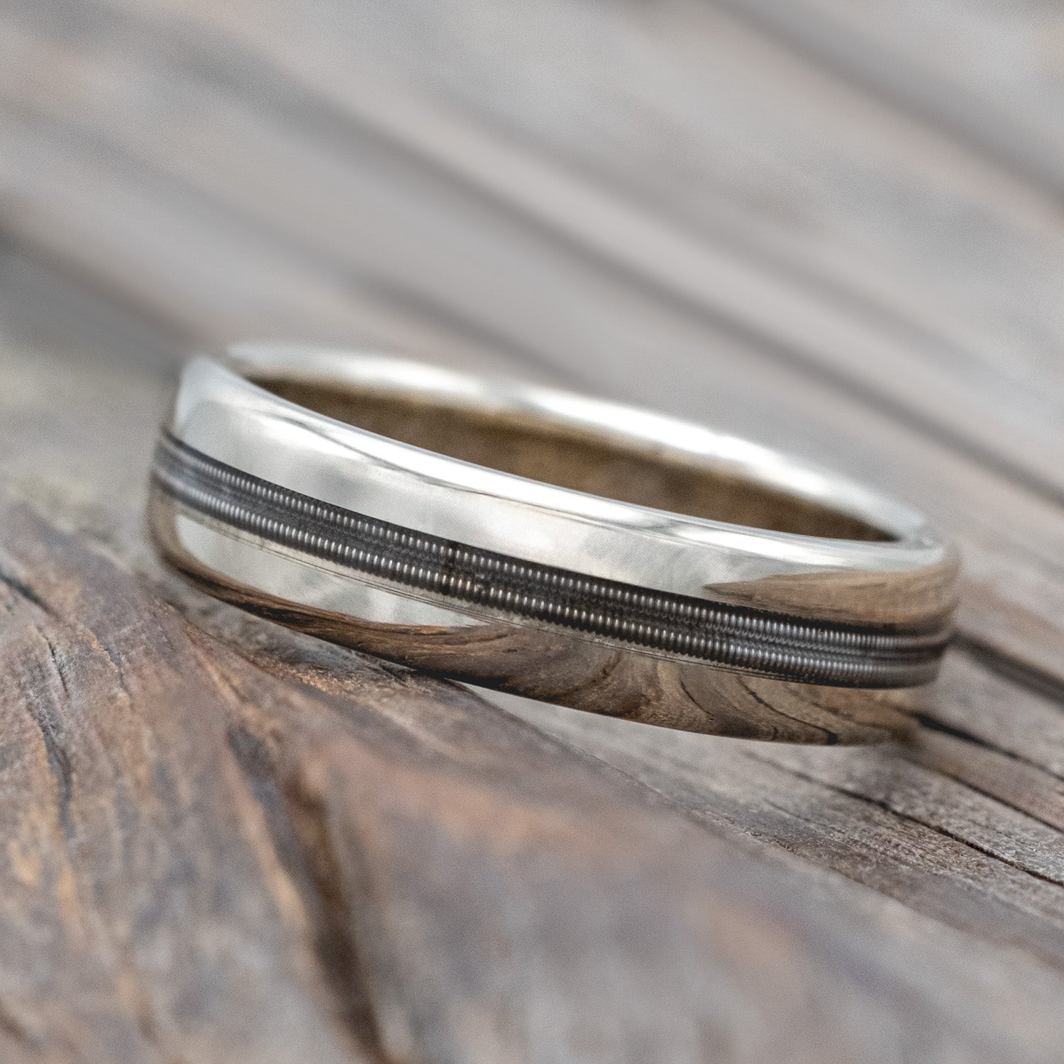 "NIRVANA" - CENTERED GUITAR STRING WEDDING BAND-Staghead Designs