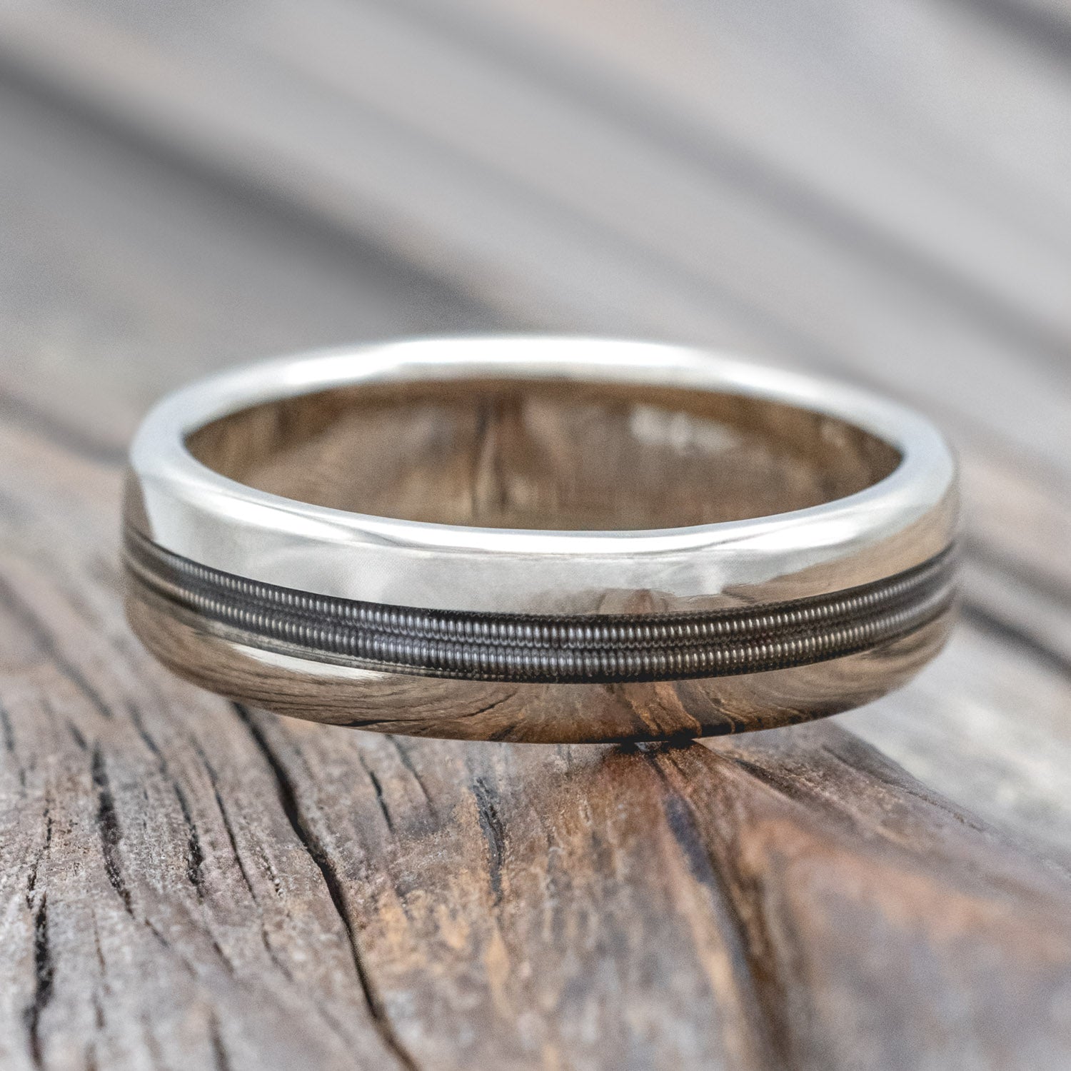 "NIRVANA" - CENTERED GUITAR STRING WEDDING BAND-Staghead Designs