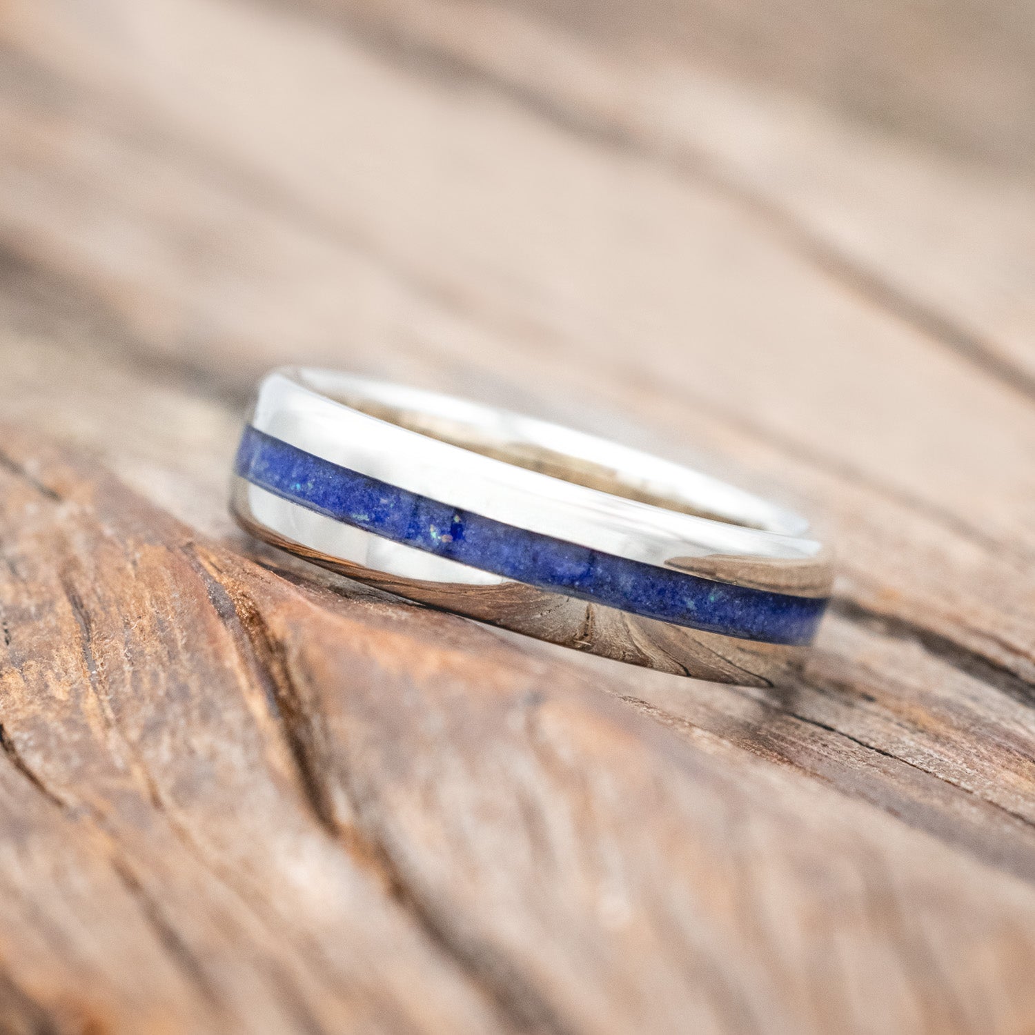 "NIRVANA" - WEDDING BAND WITH MIXED LAPIS LAZULI AND FIRE & ICE OPAL INLAY-Staghead Designs