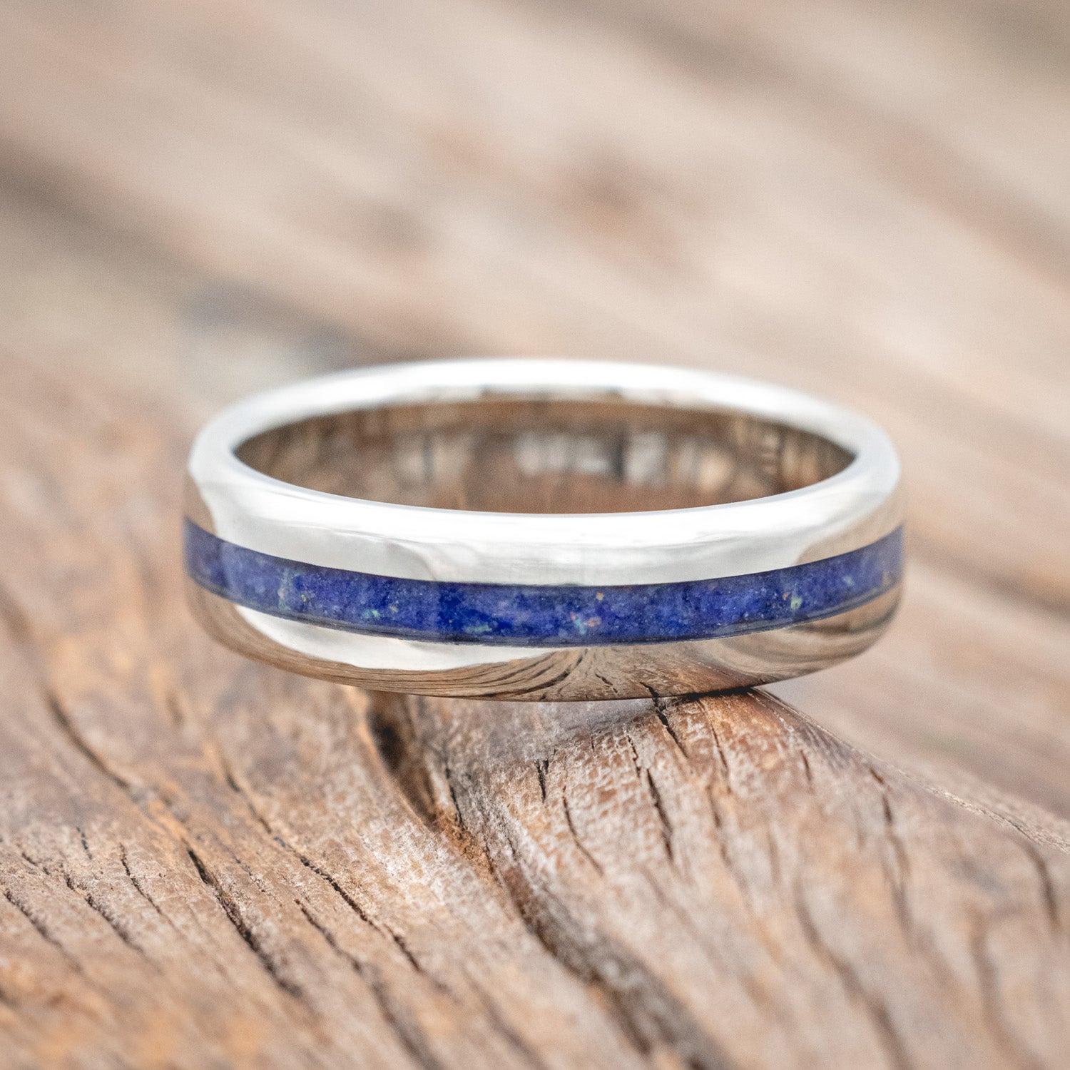 "NIRVANA" - WEDDING BAND WITH MIXED LAPIS LAZULI AND FIRE & ICE OPAL INLAY-Staghead Designs