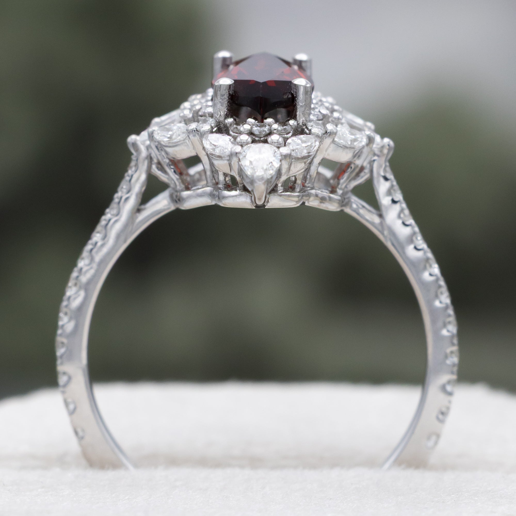 "North Star" - Marquise Cut Garnet Engagement Ring With Diamond Halo & Accents-Staghead Designs