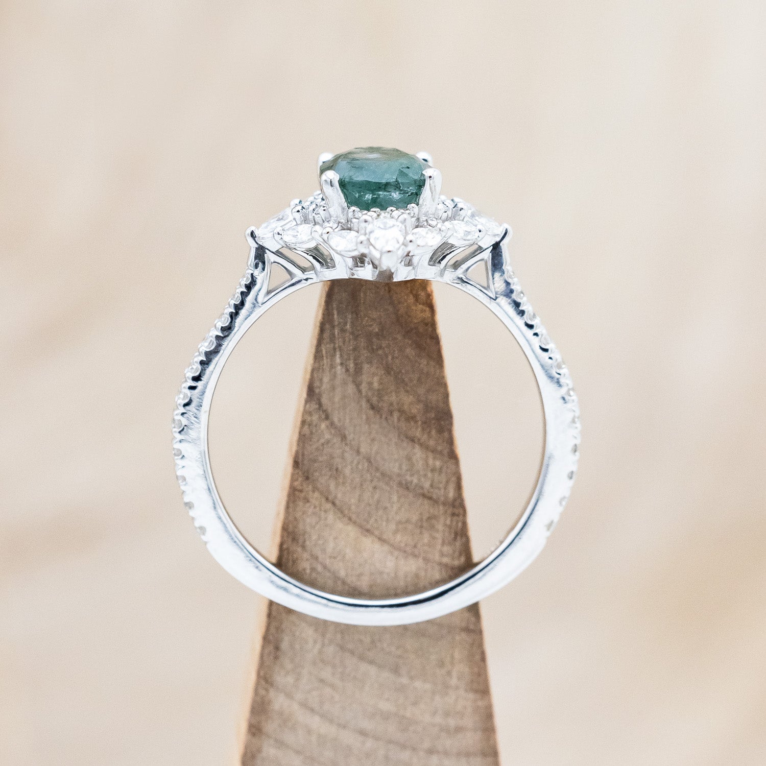 "North Star" - Oval Cut Moss Agate Engagement Ring With A Diamond Tracer-Staghead Designs