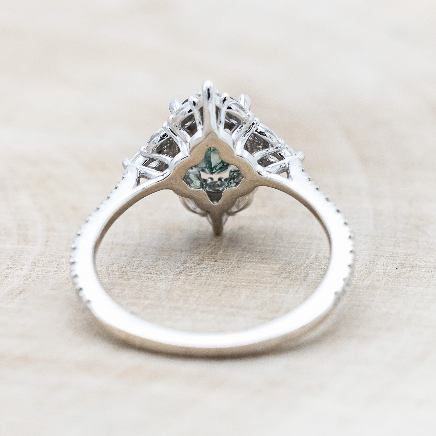"North Star" - Oval Cut Moss Agate Engagement Ring With A Diamond Tracer-Staghead Designs