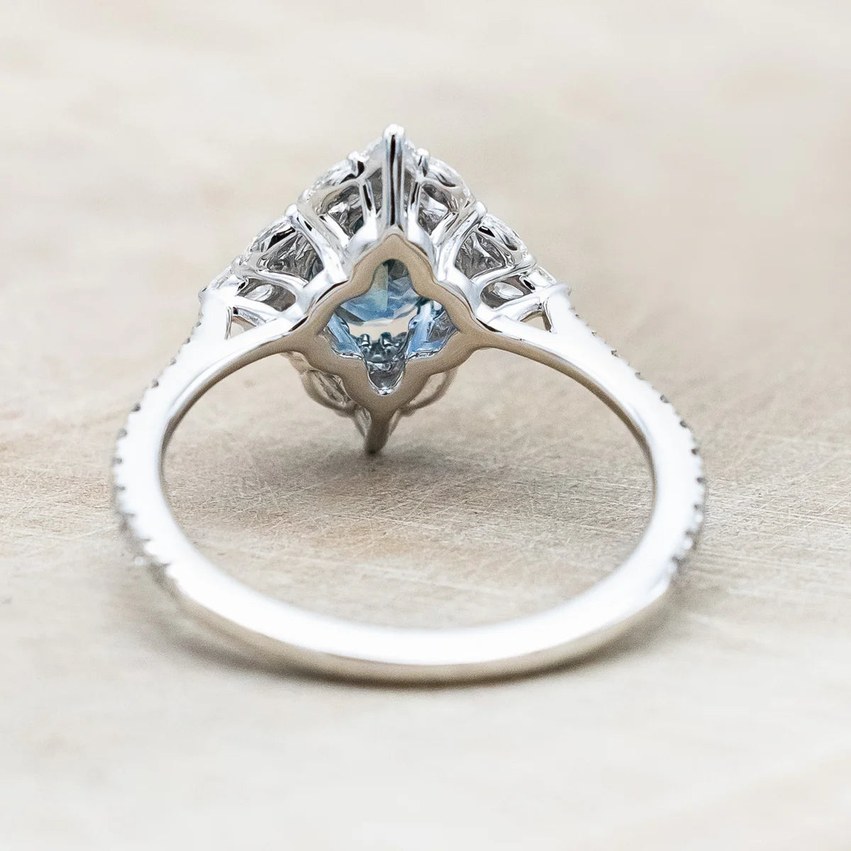 "North Star" - Oval Cut Montana Sapphire Engagement Ring With Diamond Halo & Accents - 14K White Gold - Size 7 1/4