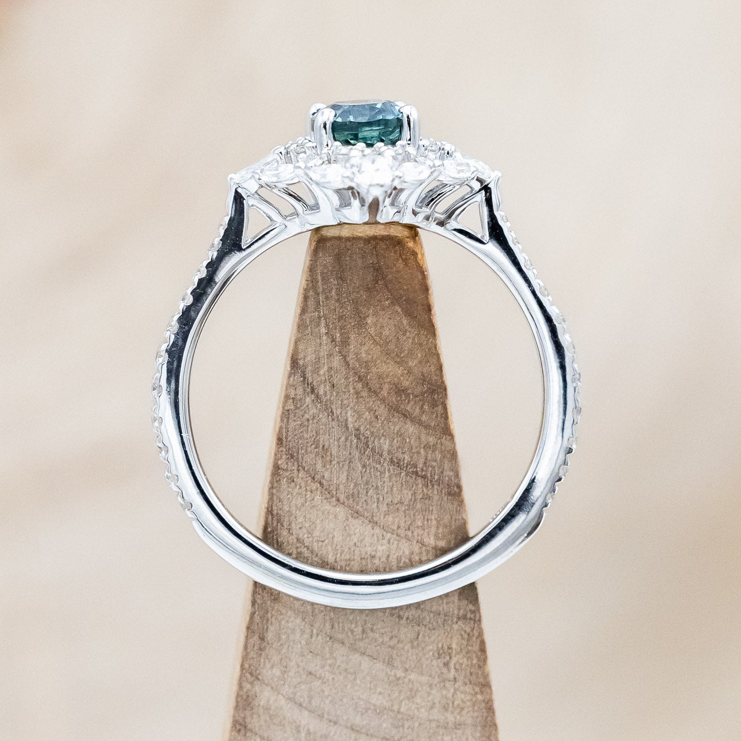 "NORTH STAR" - OVAL CUT MONTANA SAPPHIRE ENGAGEMENT RING WITH DIAMOND HALO & ACCENTS-Staghead Designs