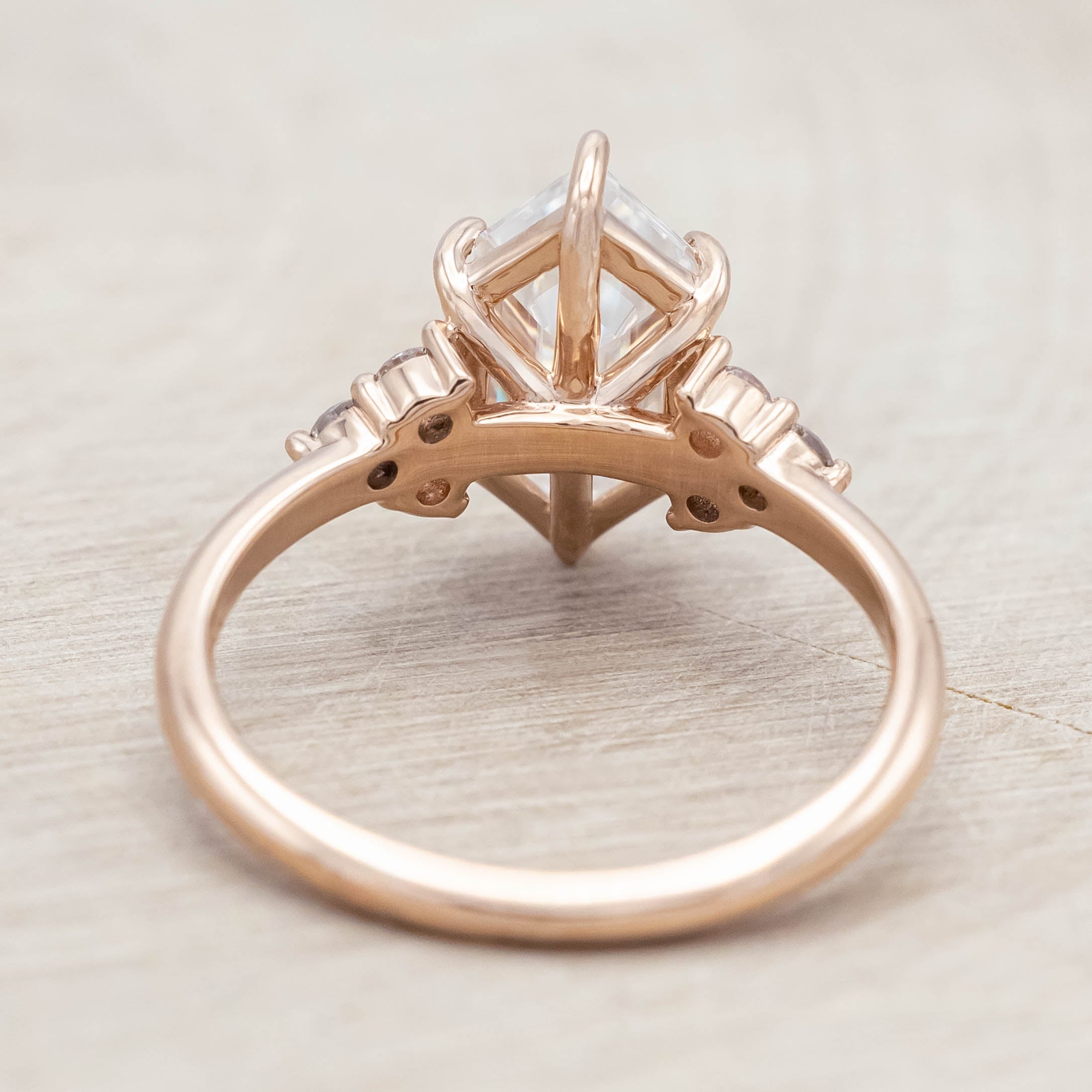 "OCTAVIA" - ELONGATED HEXAGON CUT ENGAGEMENT RING WITH DIAMOND ACCENTS-Staghead Designs