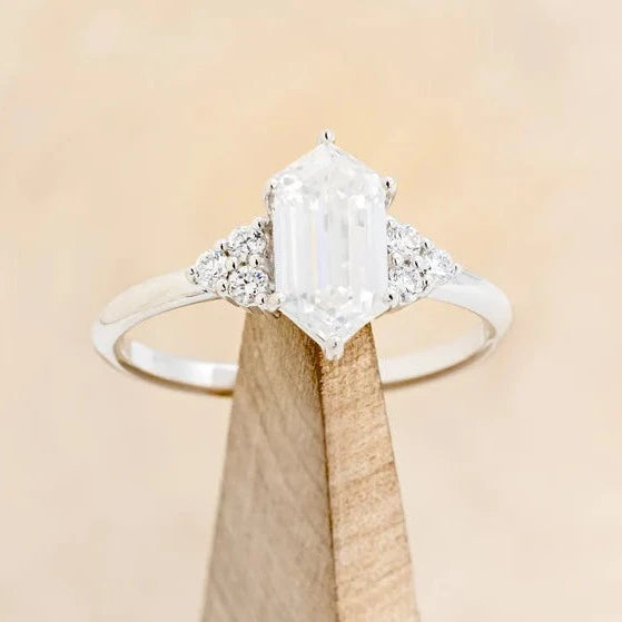 "OCTAVIA" - ELONGATED HEXAGON ENGAGEMENT RING WITH DIAMOND ACCENTS-3