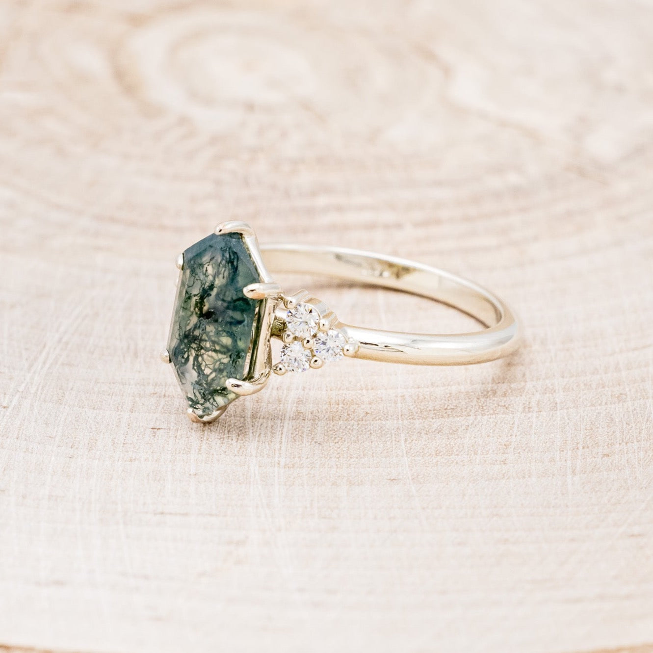 MATCHING SET OF "OCTAVIA" MOSS AGATE ENGAGEMENT RINGS-4