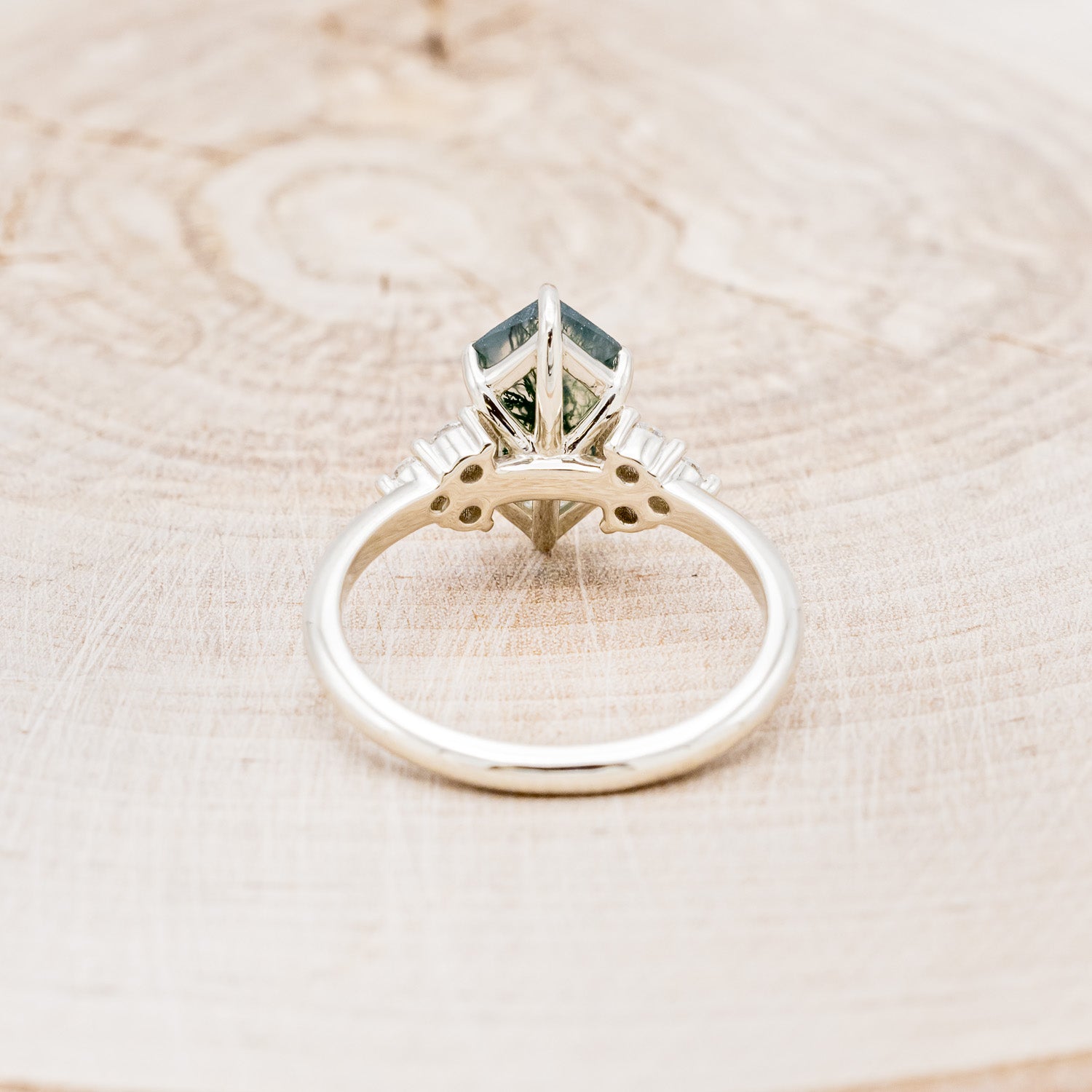 MATCHING SET OF "OCTAVIA" MOSS AGATE & TRACER WITH "DYAD" ANTLER & MOSS WEDDING RINGS-15