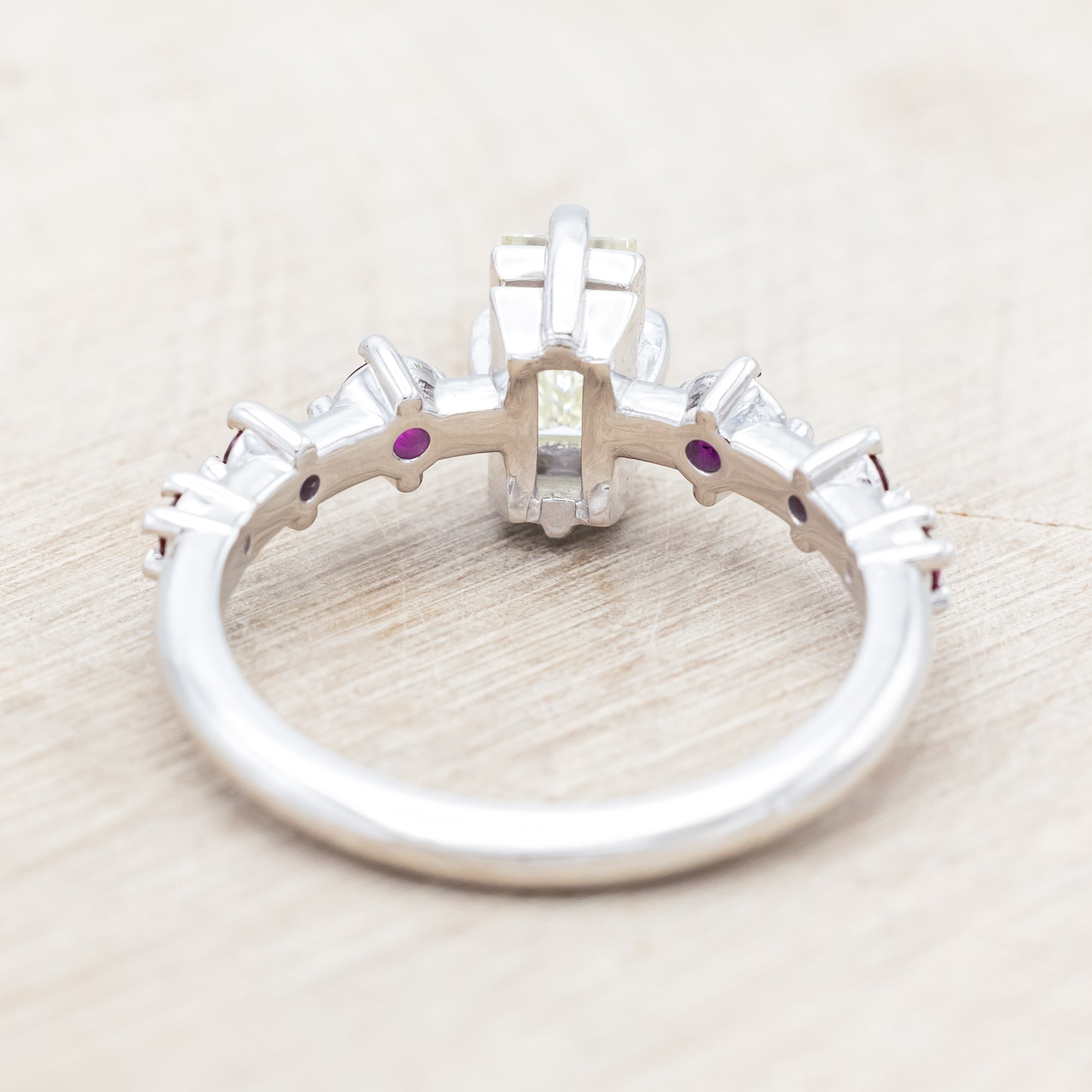 ONE-OF-A-KIND - "ISADORA" - BAGUETTE CUT CHAMPAGNE DIAMOND ENGAGEMENT RING WITH LAB-GROWN RUBY ACCENTS-Staghead Designs