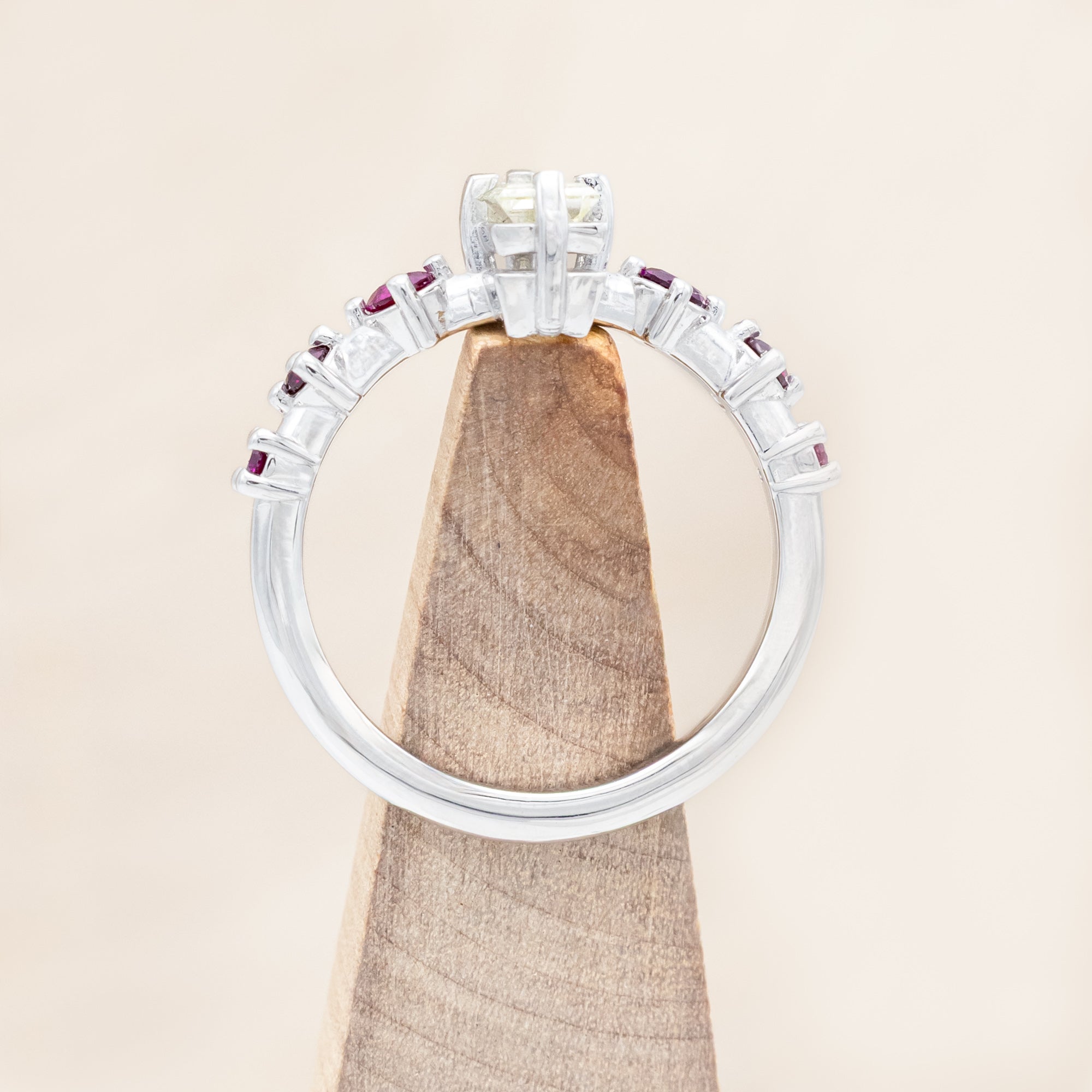 ONE-OF-A-KIND - "ISADORA" - BAGUETTE CUT CHAMPAGNE DIAMOND ENGAGEMENT RING WITH LAB-GROWN RUBY ACCENTS-Staghead Designs