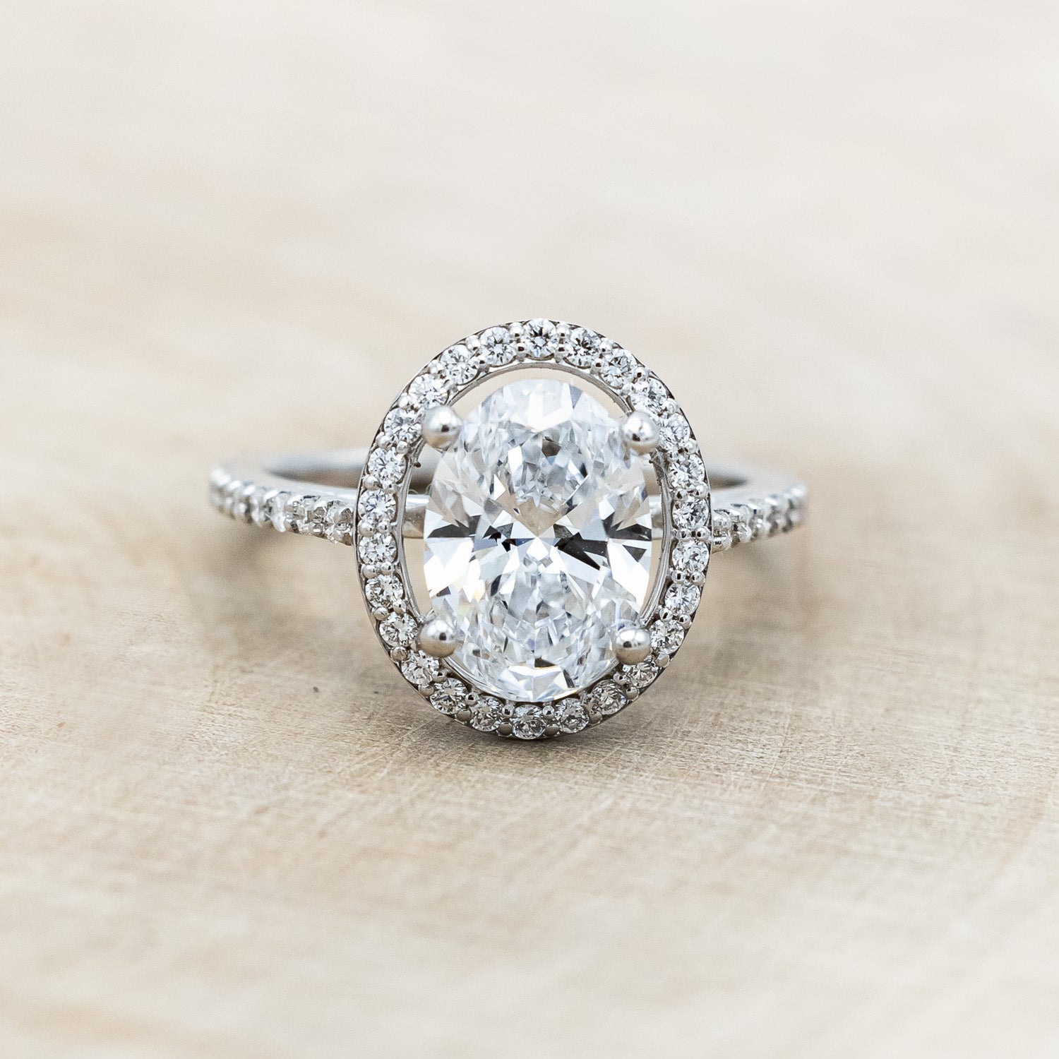 "EREN" - OVAL CUT MOISSANITE ENGAGEMENT RING WITH DIAMOND HALO & ACCENTS-Staghead Designs