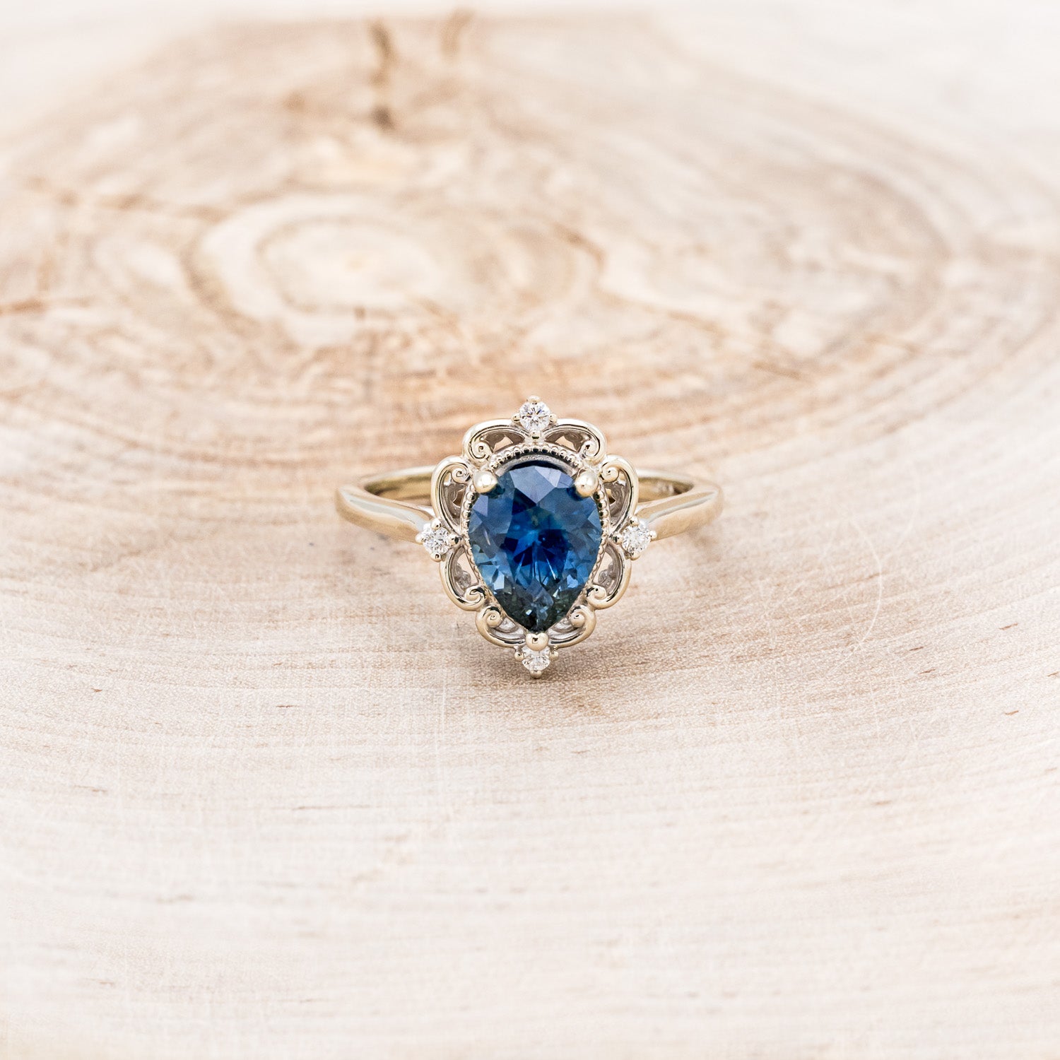 "VERA" - PEAR SHAPED LONDON BLUE TOPAZ ENGAGEMENT RING WITH DIAMOND ACCENTS-4