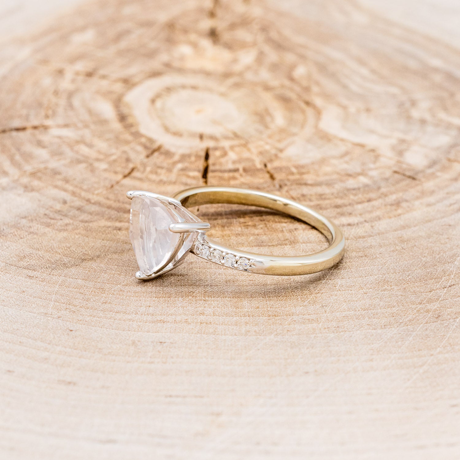 "PIPER" - TRILLION CUT ROSE QUARTZ ENGAGEMENT RING WITH DIAMOND ACCENTS-9