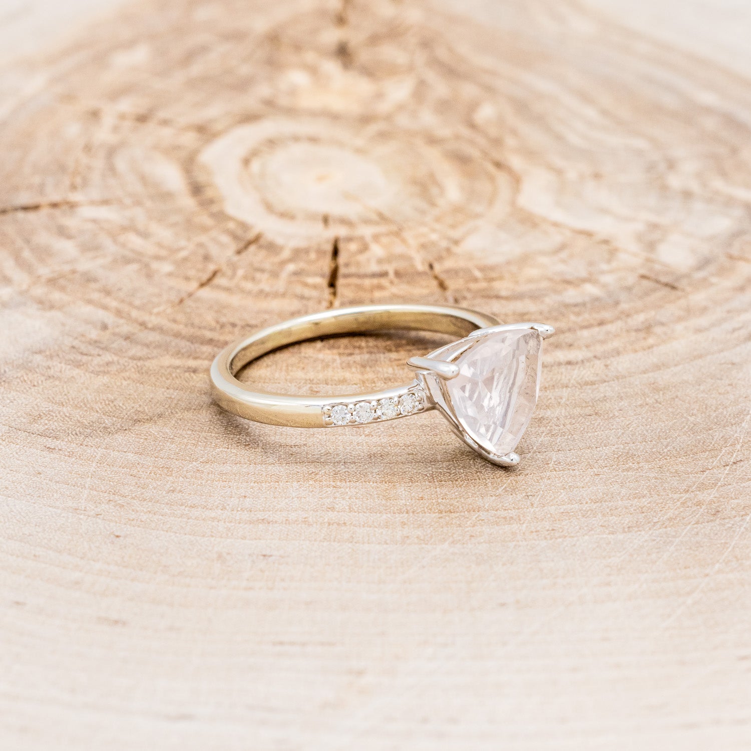 "PIPER" - TRILLION CUT ROSE QUARTZ ENGAGEMENT RING WITH DIAMOND ACCENTS-8