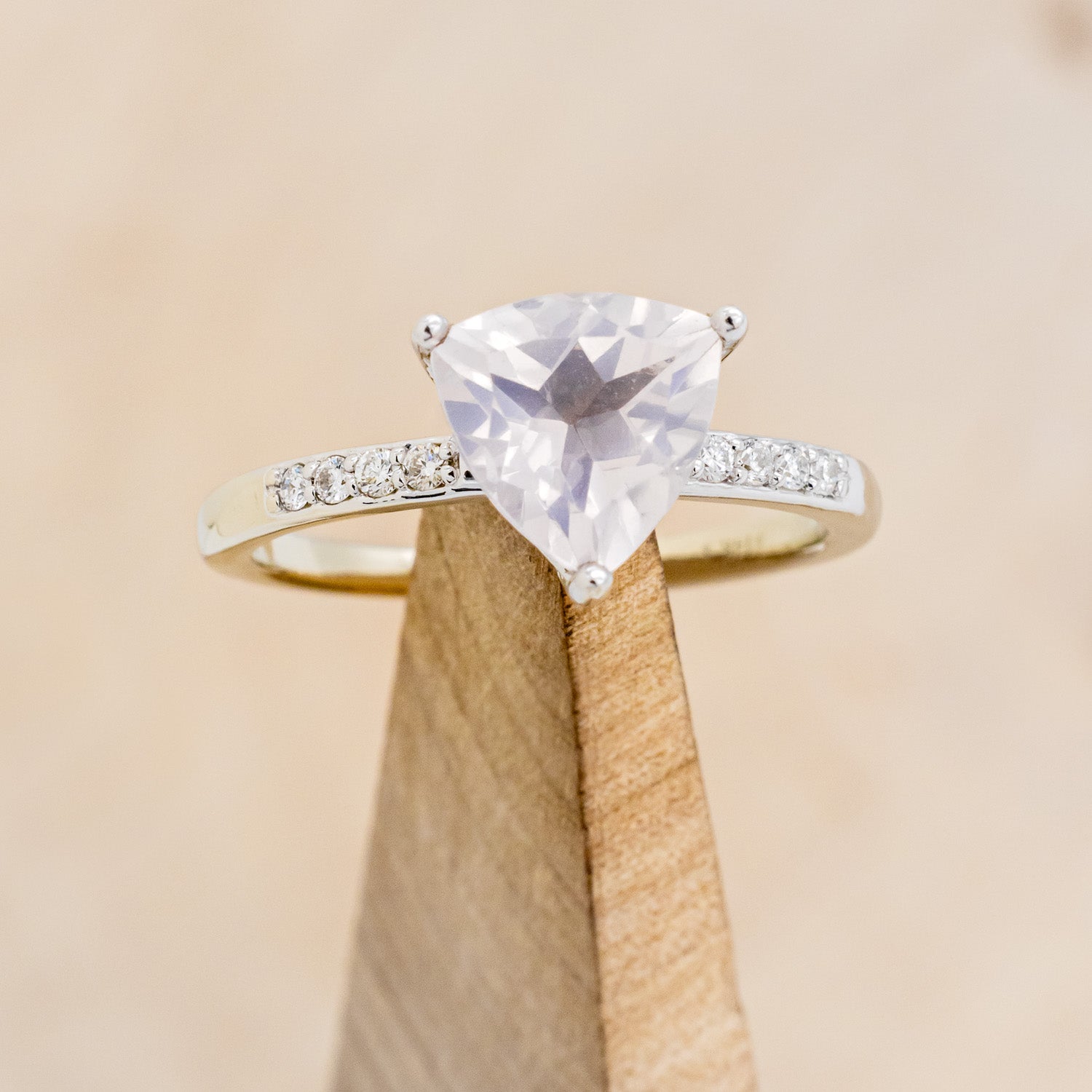 "PIPER" - TRILLION CUT ROSE QUARTZ ENGAGEMENT RING WITH DIAMOND ACCENTS-7