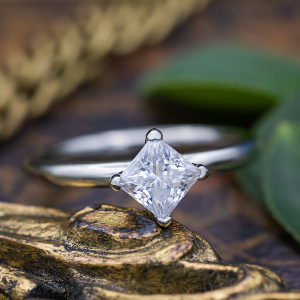 "Quinn" - Point-Set Princess Cut Moissanite Solitaire Engagement Ring-Staghead Designs