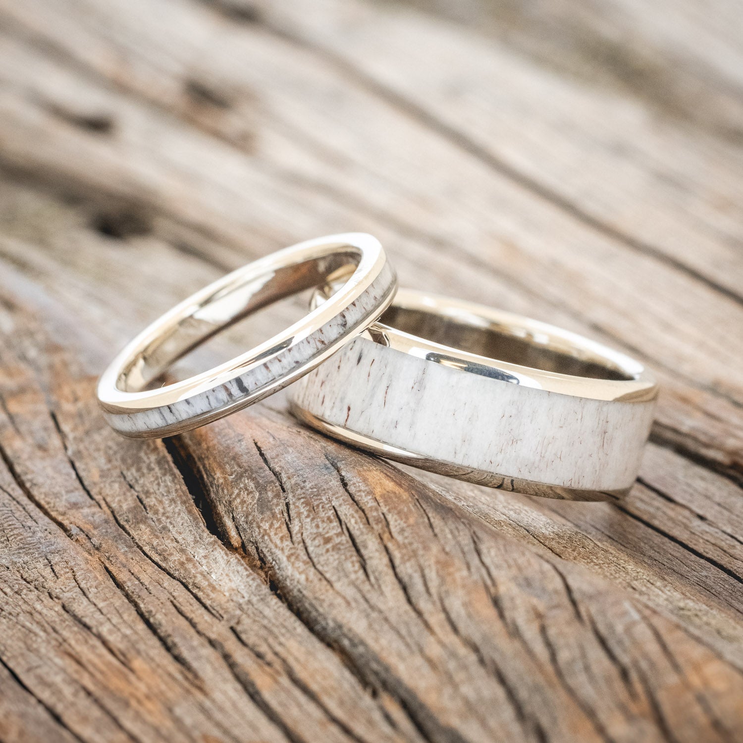 "RAINIER" - MATCHING SET OF ANTLER WEDDING BANDS-29